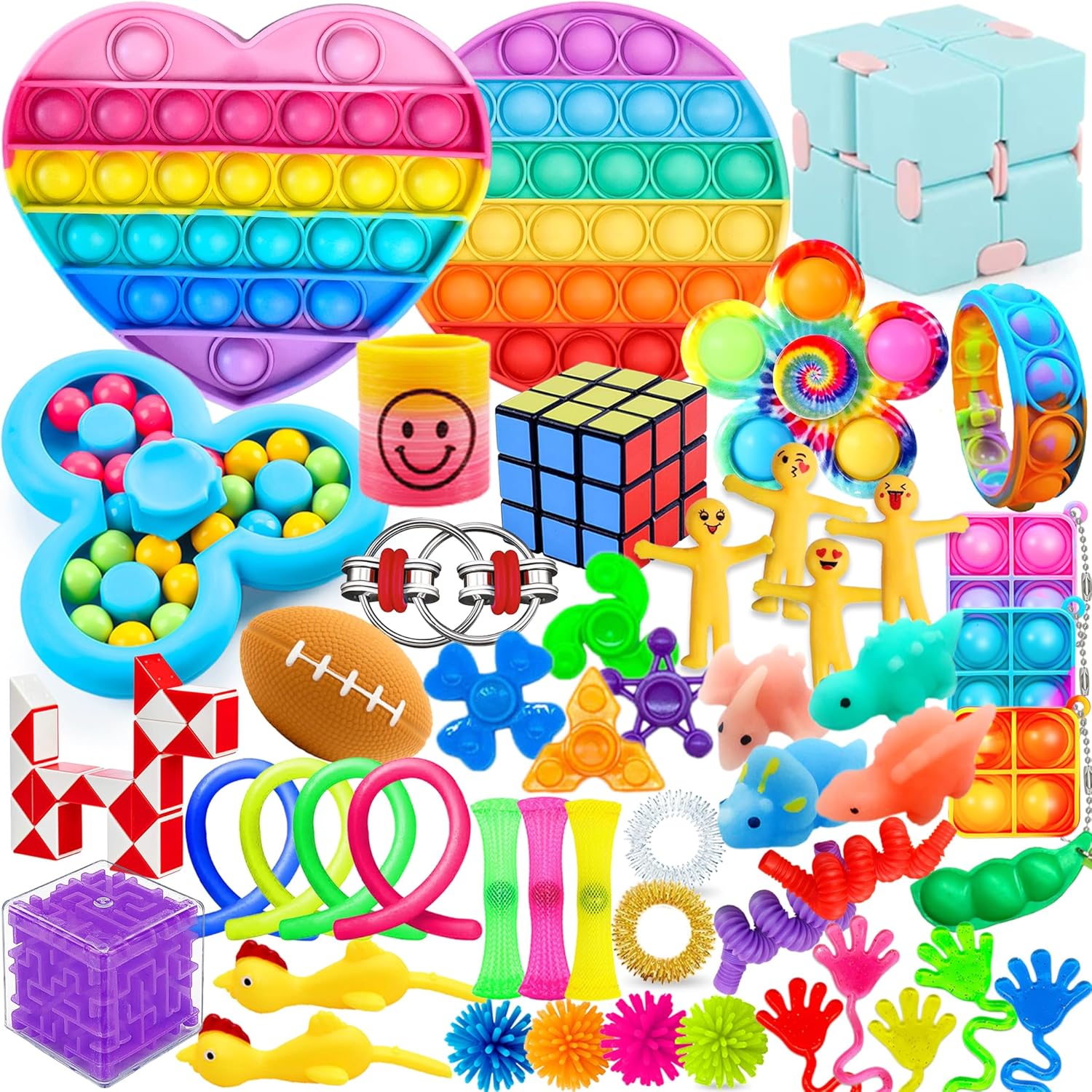 Chennyfun 50PCS Fidget Toys Pack, Sensory Fidget Toys Set, Stress Anxiety Relief Fidget Toy for ADHD Autism, Party Favors Birthday Party Gifts For Kids Teens Adults