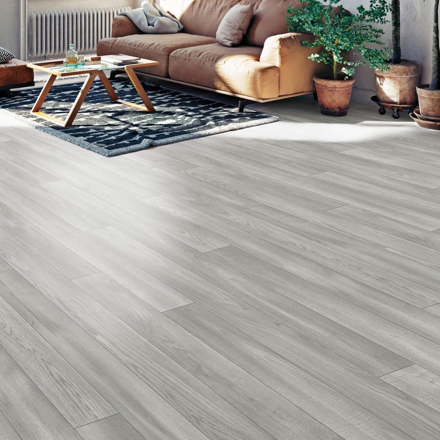 Oak Effect Lino Flooring Light Grey Wood Sheet Vinyl Flooring Roll Non Slip Water Resistant Kitchen Bathroom Cushioned Flooring 2m 3m Width (Styal Grey Sawn Oak, 2.5m x 2m)