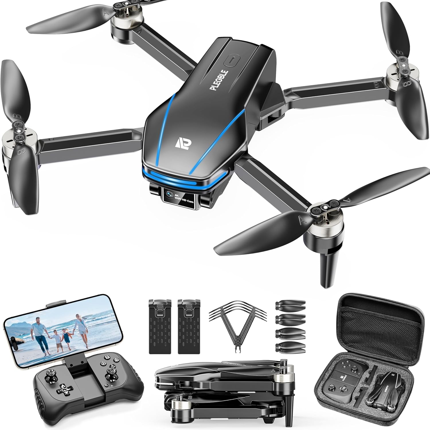 Drone with Camera 4K Professional for Adults Kids, Brushless Motor Mini Foldable RC Quadcopter, Tap Fly, Voice Control, Gesture Photography, Toys Gift for Beginners Boys 8-12