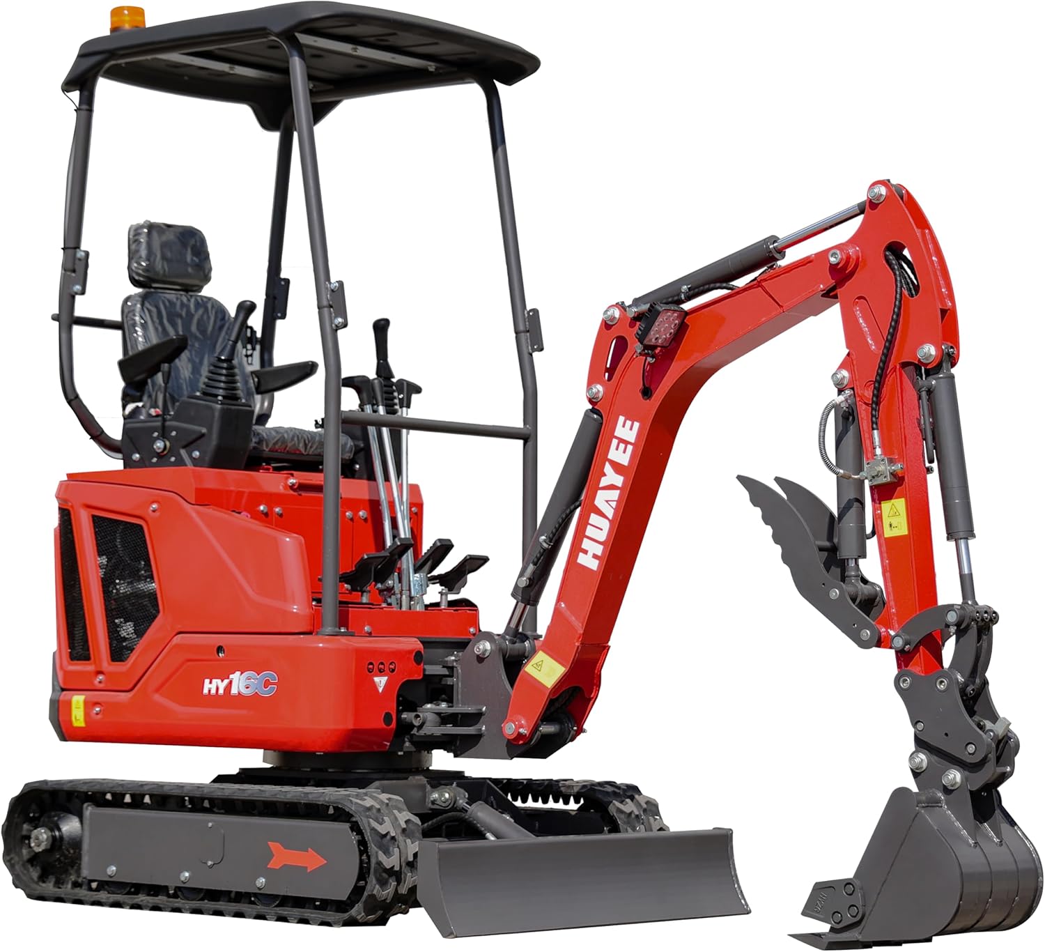 1.6 Ton Mini Excavator HY16C, with 14HP KubotaDieselEngine, Swing Function, Pilot Control System, Hydraulic thumb clamp, Semi-automatic Quick change, Cup Holder, In-stock in the US