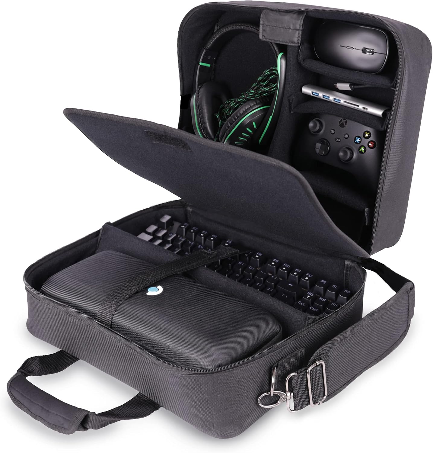 USA Gear Carrying Case Compatible with OLED Steam Deck, Deck Charger, and More Portable Console Accessories - Water Resistant Exterior & Accessory Storage for Steam Controller, Cables, Gaming Headset