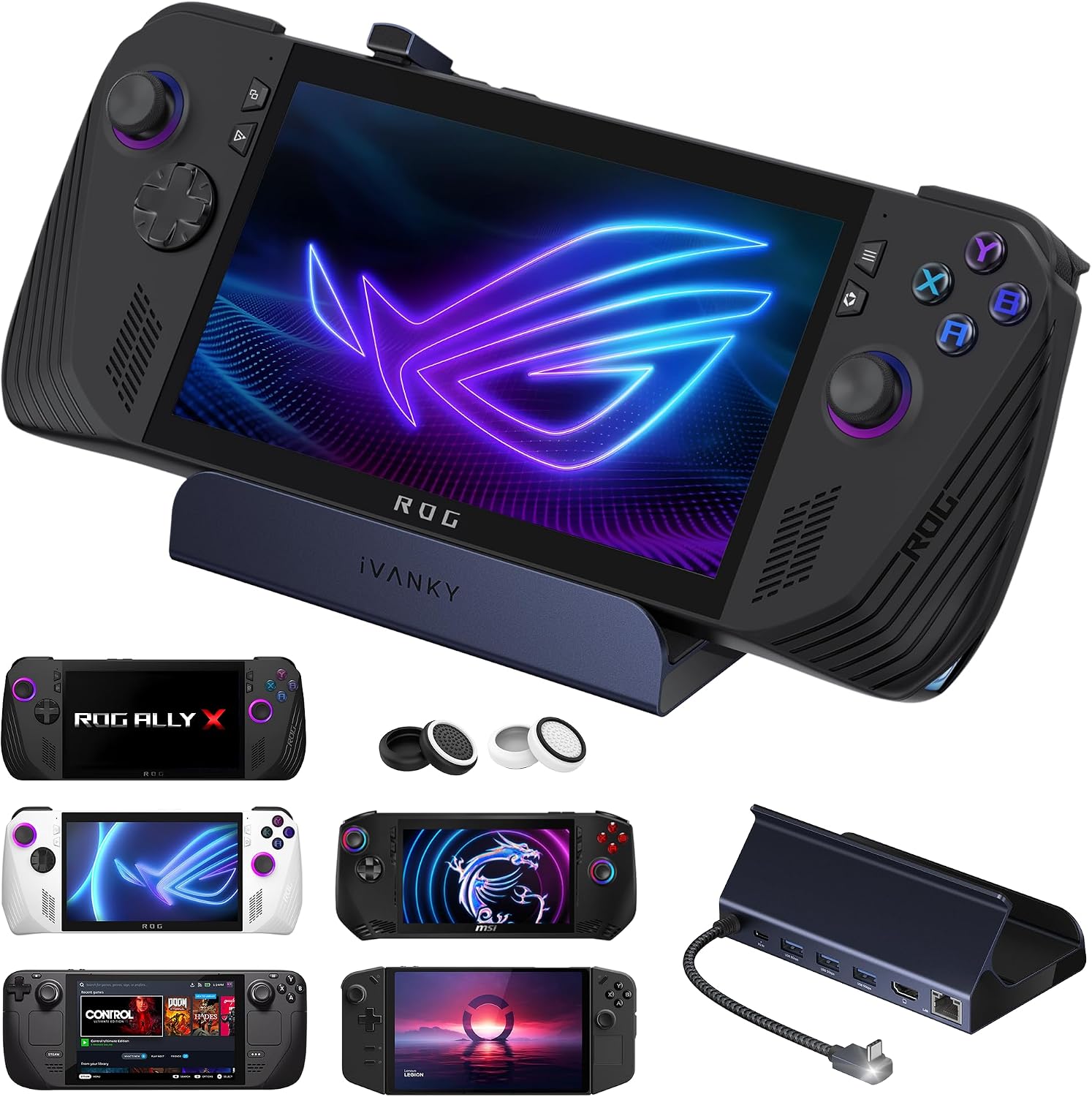 iVANKY 8-in-1 Docking Station for Valve Steam Deck OLED/ASUS ROG Ally X/Lenovo Legion Go/MSI Claw, ROG Alloy/Stream Deck Dock Hub with HDMI 4K@144Hz, Gigabit Ethernet, 3*USB-A 3.0, 100W USB-C Charge