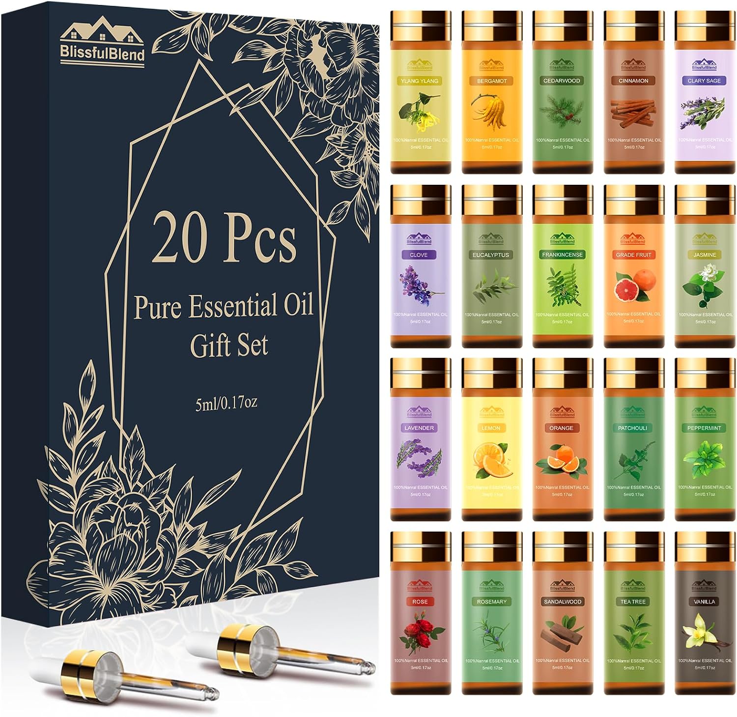 Pure Essential Oils for Diffuser for Home & Hotel, 20 PCs x 5ML (0.17oz)