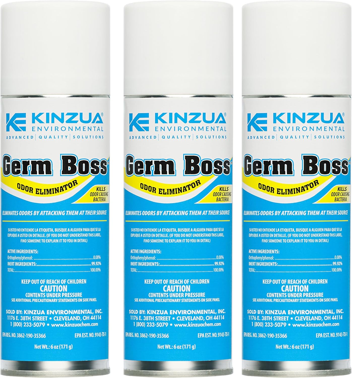 Kinzua Environmental Germ Boss Strong Odor Eliminator, Fast-Acting Cleaning & Deodorizing Fogger, Mold Bomb Fogger for Smell Control with Fresh Scent, Covers Up to 1,000 cu ft, 6 oz, Pack of 3