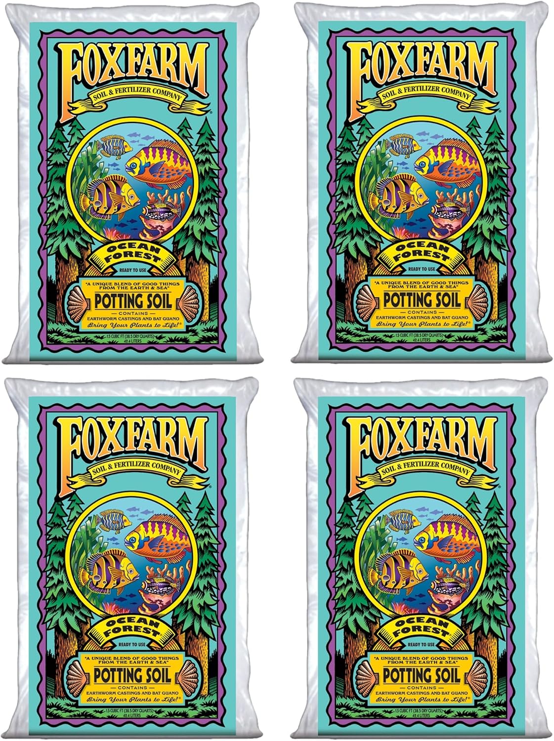 FoxFarm Ocean Forest Potting Soil, 1.5cu ft (Pack of 4) - Light, Aerated Texture, Designed for All Container Plants
