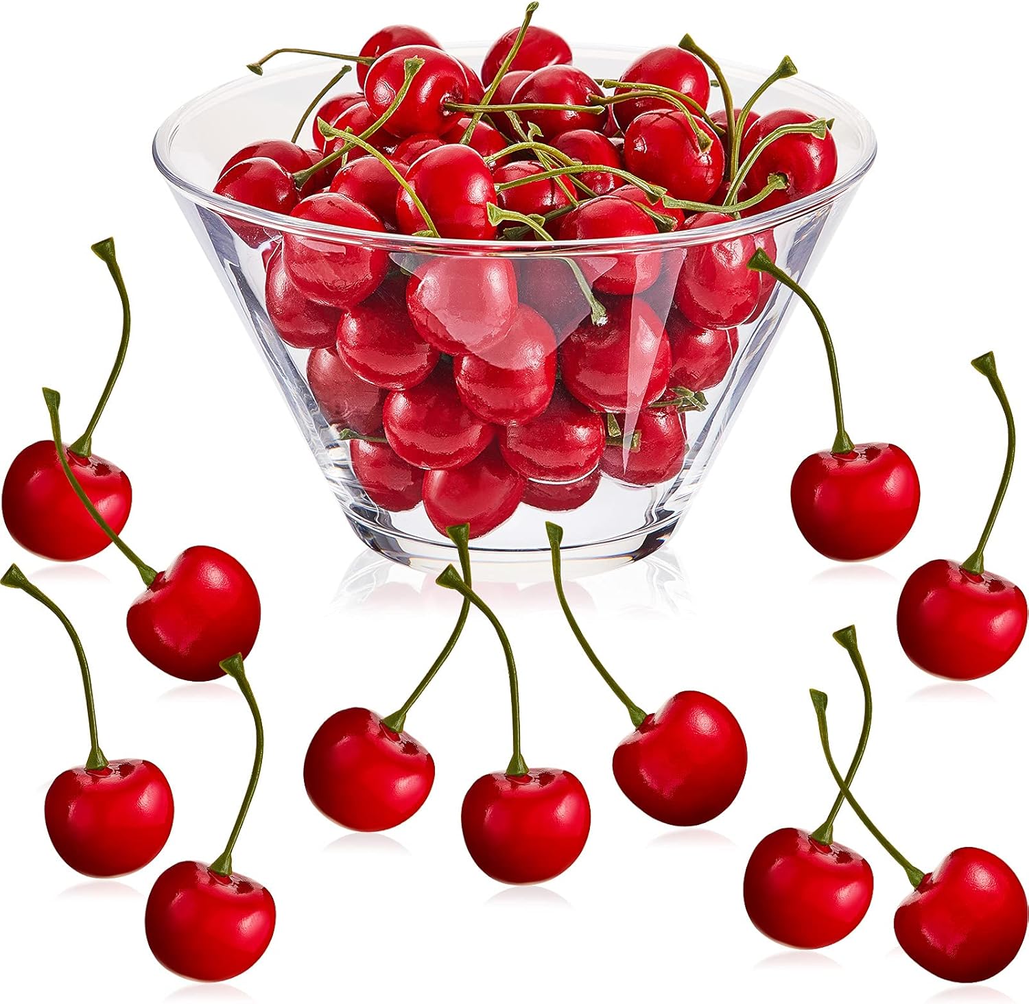 Skylety 50 Pieces Fake Cherries Artificial Fruit Decorations Red Simulation Cherry Fake Fruit Model for Party Decor Home Kitchen Cabinet Photography Prop Cognitive Favors (Red)