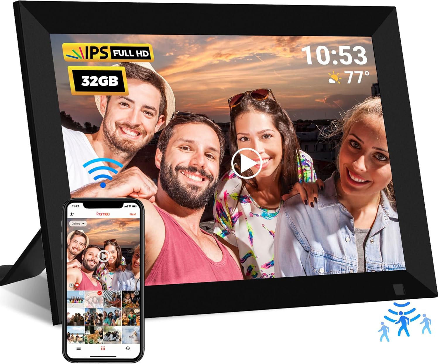 𝟯𝟮𝗚𝗕 WiFi Digital Photo Frame,10.1 Inch Digital Picture Frame,HD IPS LCD Touchscreen,Motion Sensor,Auto-Rotate,Quick and Easy Share Photos or Videos via The Frameo App,The Best Choice for Gifting