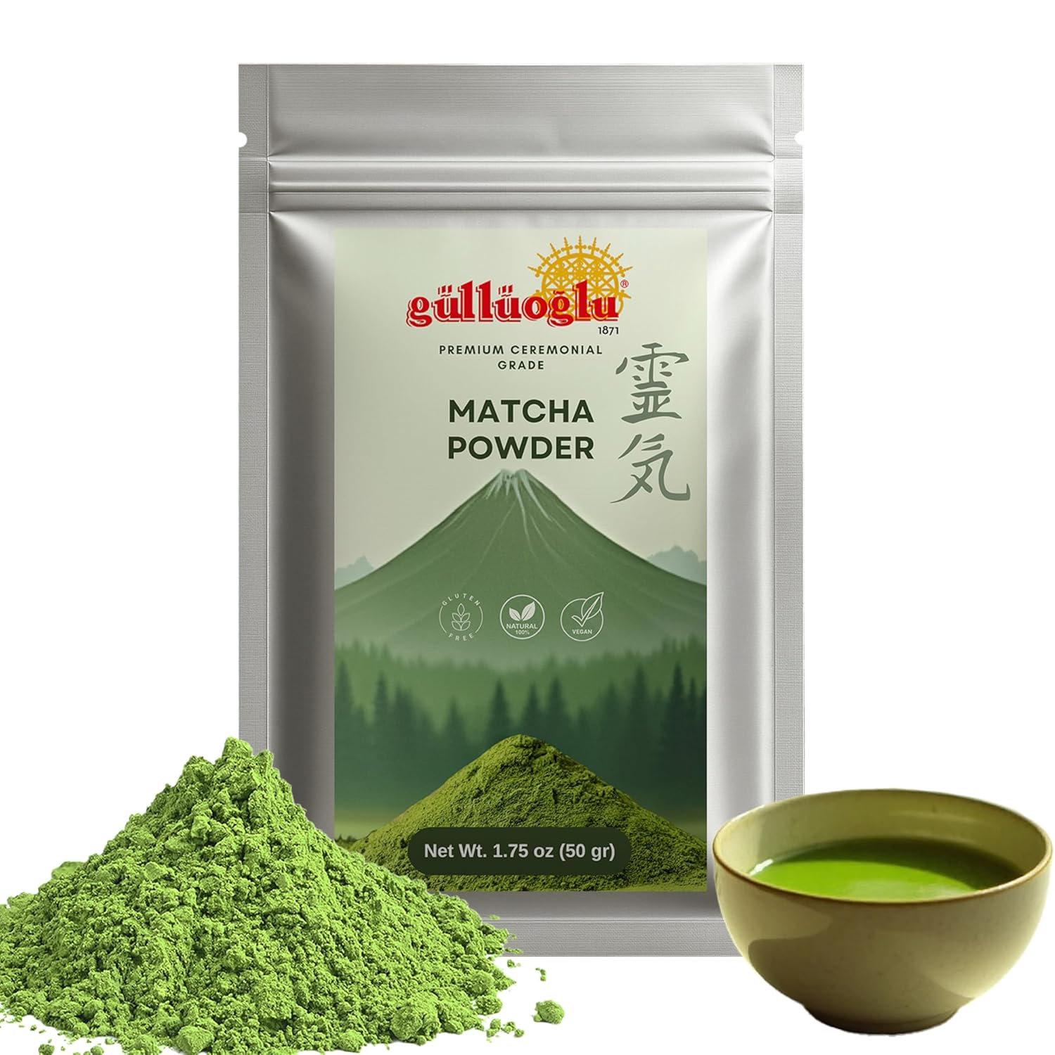 Gulluoglu Japanese Matcha Green Tea Powder - 1.75 oz (50 g) Ceremonial Grade – Premium Antioxidant Superfood for Lattes, Smoothies, Baking – Vegan, Non-GMO