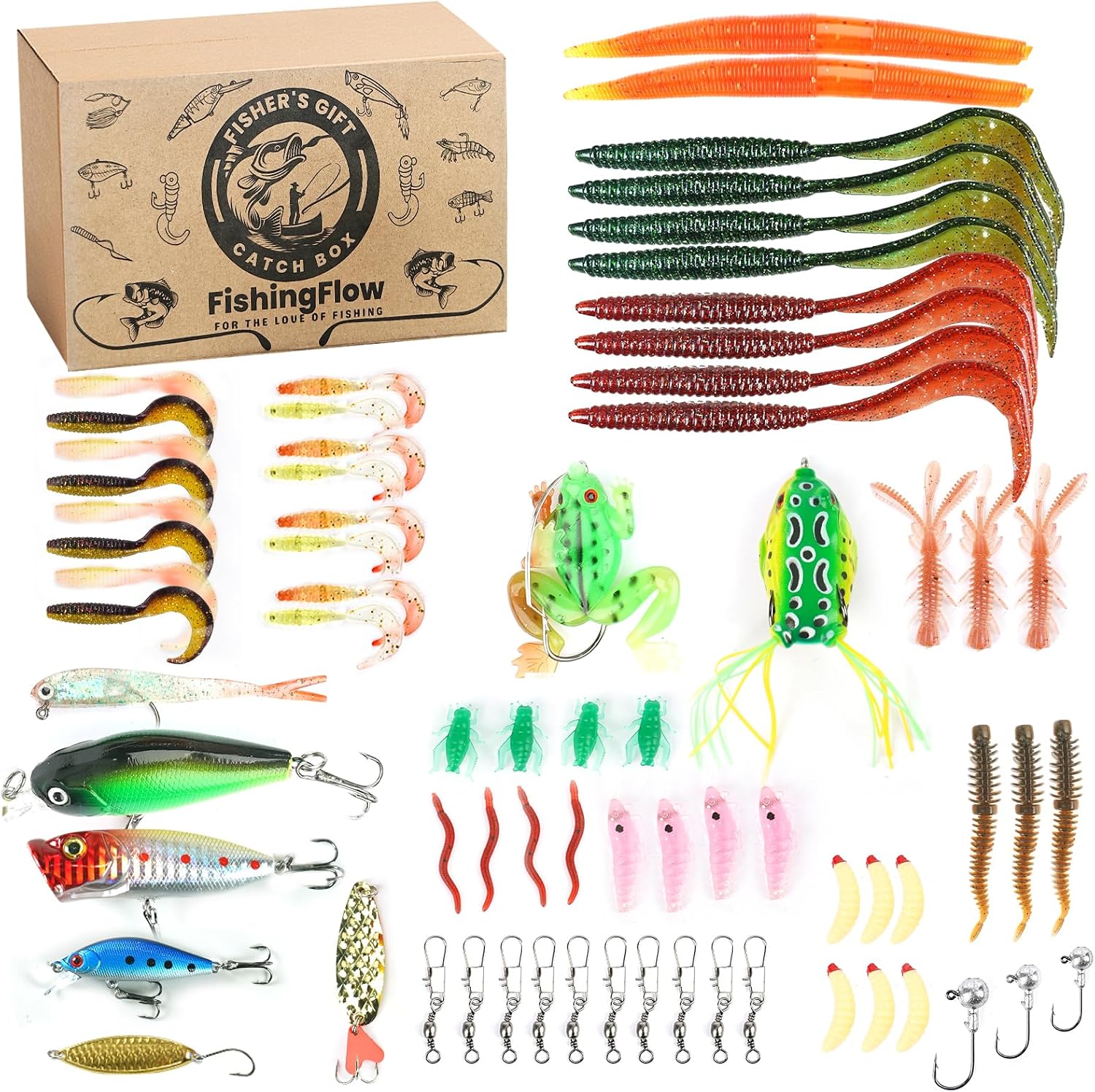 71Pcs Fishing Lures Kit, Gifts for Him Tackle Box Baits Including Crankbaits for Bass, Salmon for Freshwater and Saltwater, Sea Fishing Accessories Pike Lures, Gifts for Men Father Husband