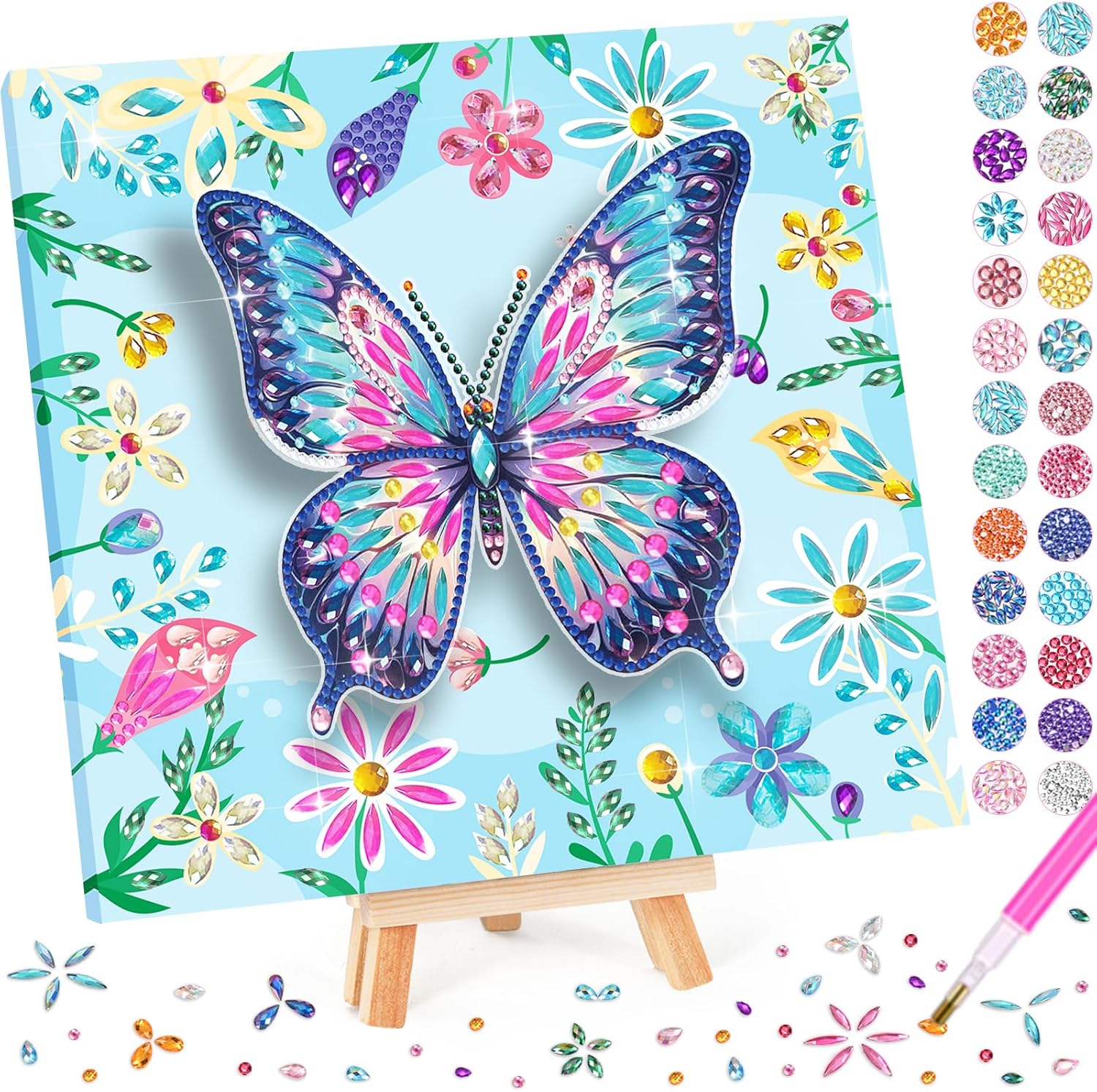 Crafts for Girls 8-12 - Make Your Own Butterfly Diamond Art Kits for Kids - Arts and Crafts for Kids - Diamond Art Paintings with Wooden Stand - 4 5 6 7 10 Year Old Girl Boy Birthday Gift Home Decor