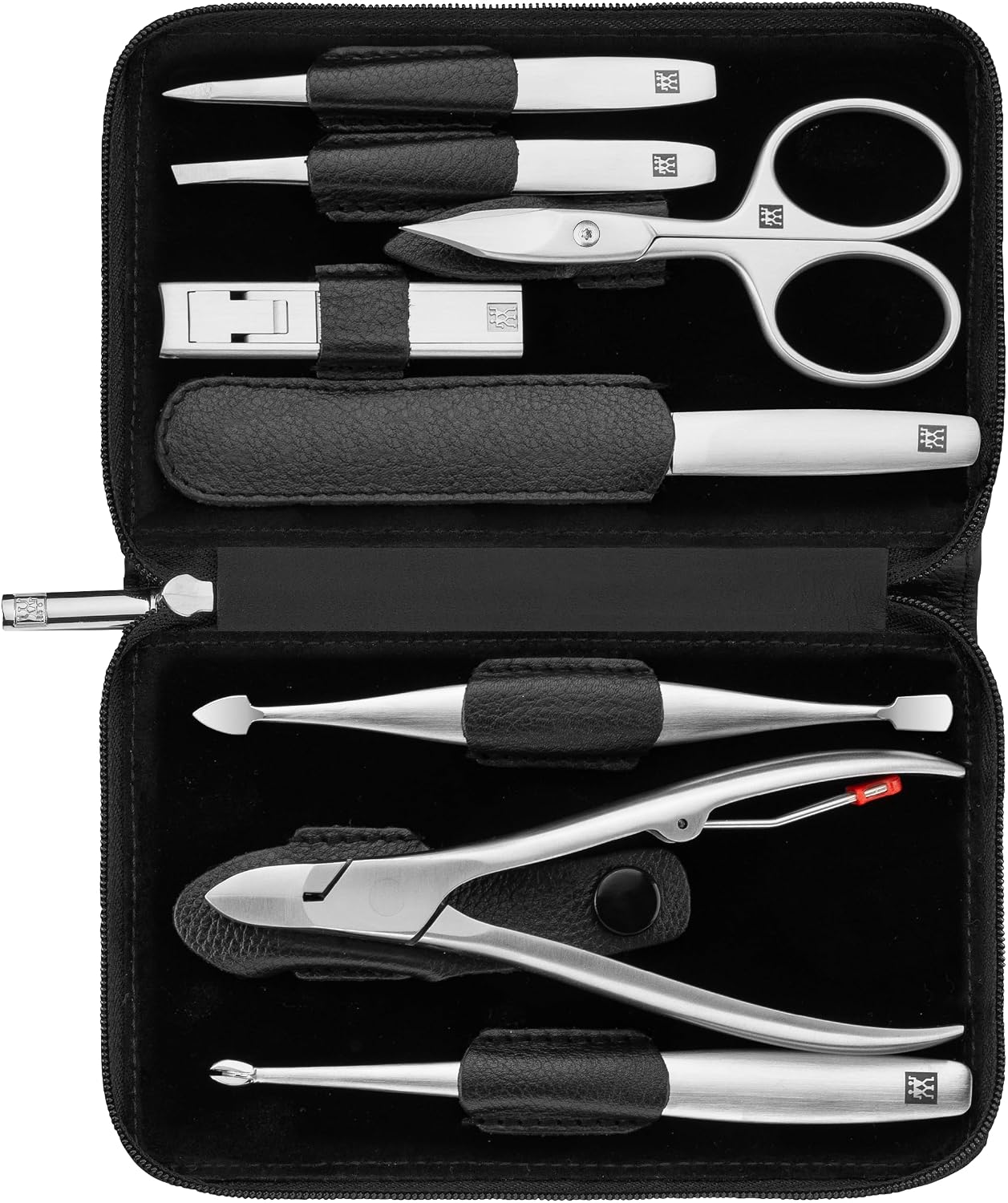 ZWILLING Manicure Set (8 piece, comprehensive nail care, pedicure, travel size, genuine leather case with zipper), Premium, Black