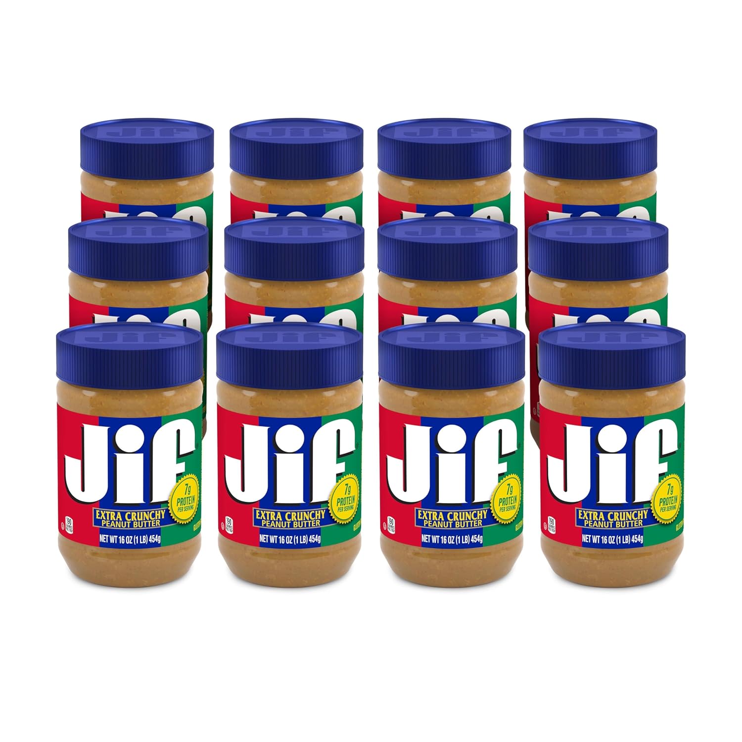 Jif Extra Crunchy Peanut Butter, 7g Protein (7% DV), 12 (16 Oz.) Jars
