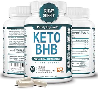 Purely Optimal Keto BHB Exogenous Ketones Supplement - Keto Diet Pills for Ketosis, Energy, Focus, Metabolism - for Women and Men (60 Capsules)