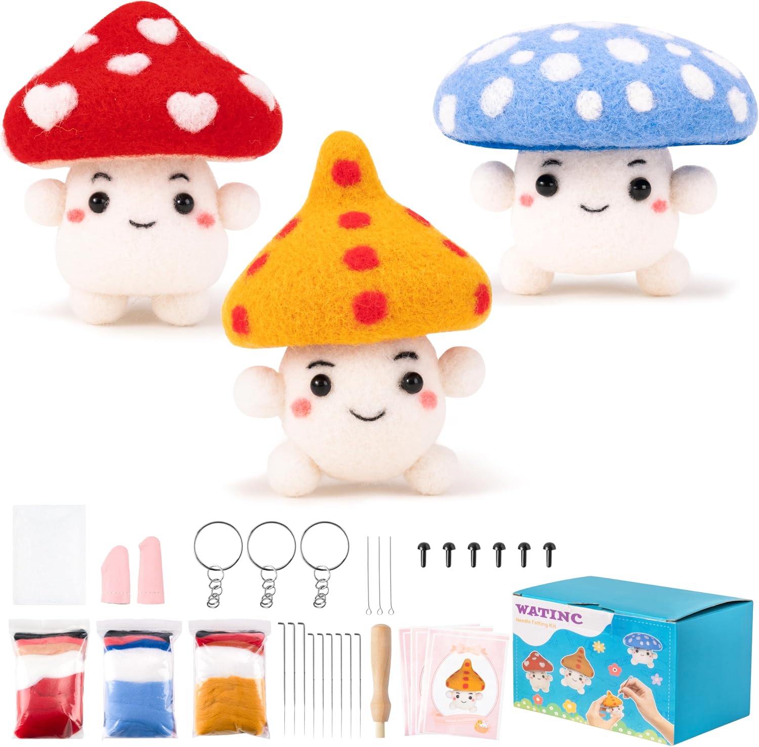 WATINC Mushroom Wool Needle Felting Kit - Needle Felting Starter Kit DIY Needlework Craft Felting Tools Foam Pad, DIY Home Decoration Needle Felting Craft Party Supplies for Beginners
