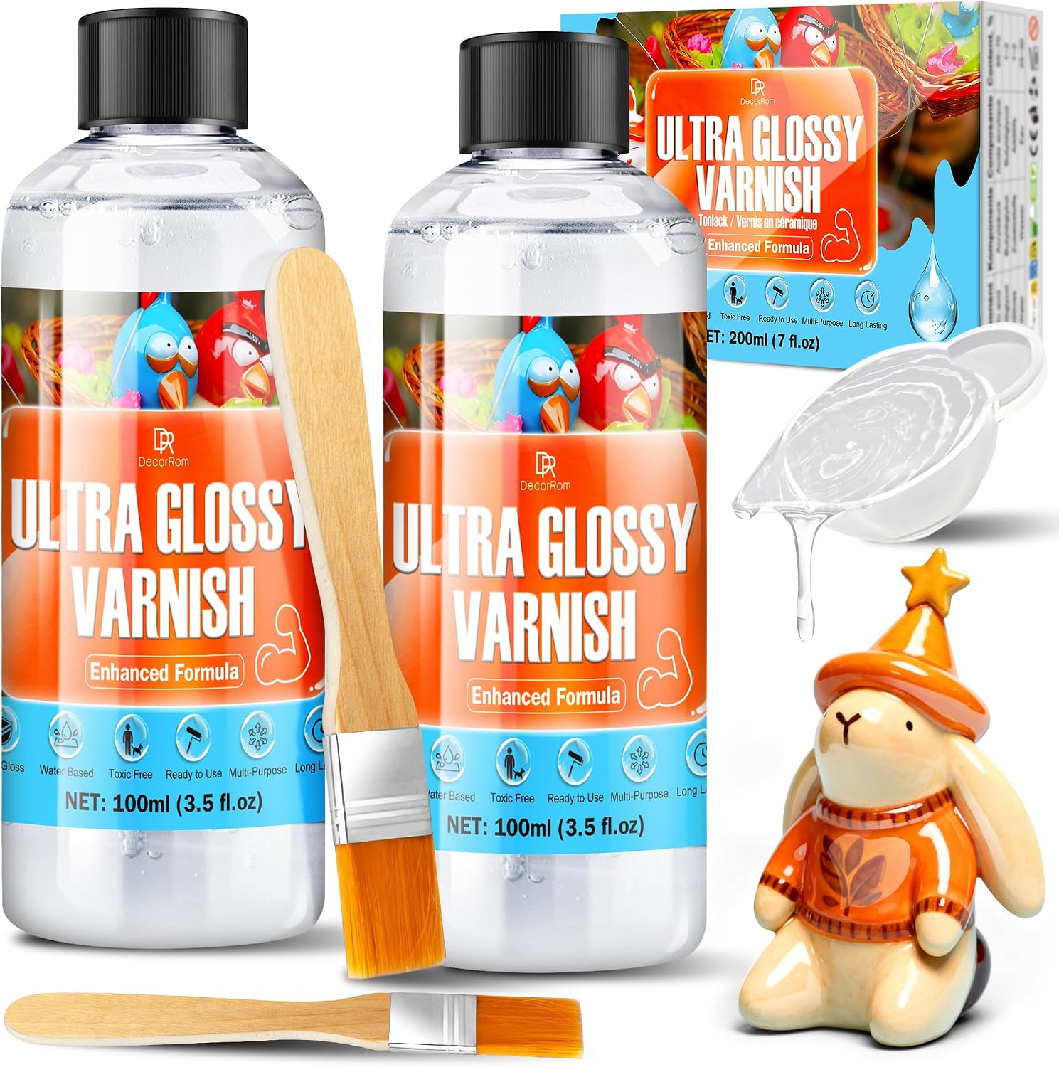 Air Dry Clay Glaze, 200ml New Formula Polymer Clay Glaze/ Sealant High Gloss Varnish, Waterproof & Scratch Resistant for Clay, Painting, Ceramics, Wood Prevents Cracking and Wear Remains Crystal Clear