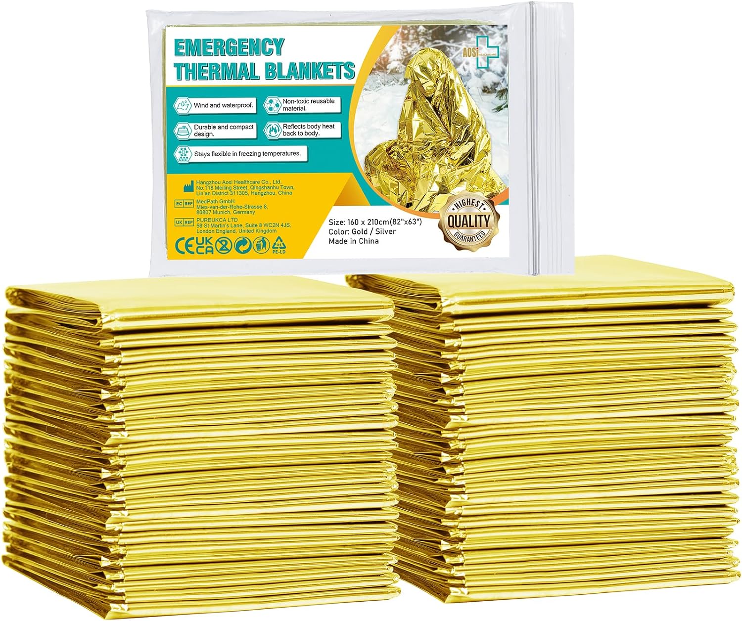 General Medi Emergency Blanket (12-Pack), Emergency Gold Foil Blanket– Perfect for Outdoors, Hiking, Survival, Marathons or First Aid