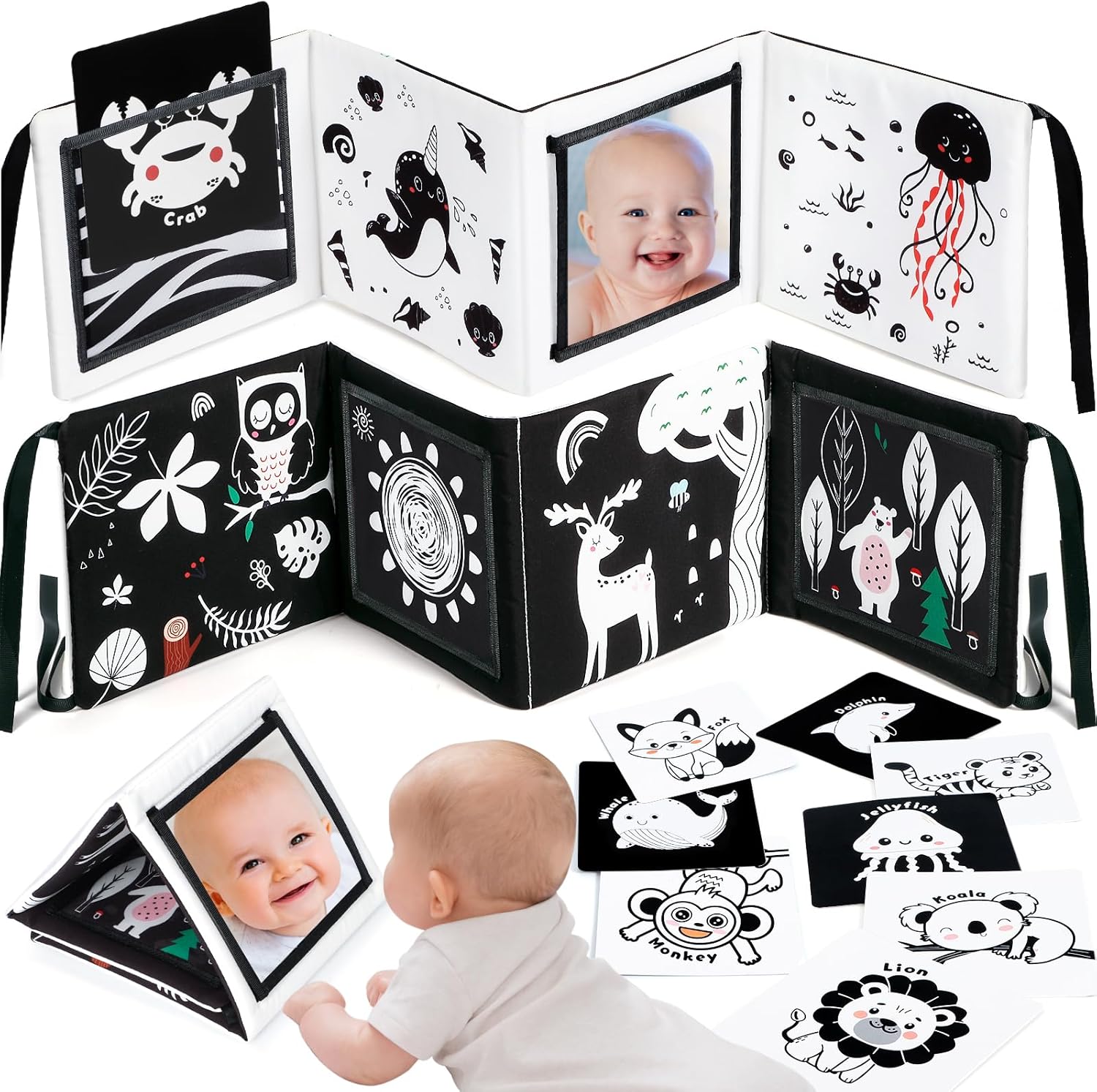 URMYWO Newborn Essentials，Baby Sensory Toys Black and White Newborn Toys High Contrast Soft Book Nursery Decoration Baby Gifts for 0-3-6-12 Months