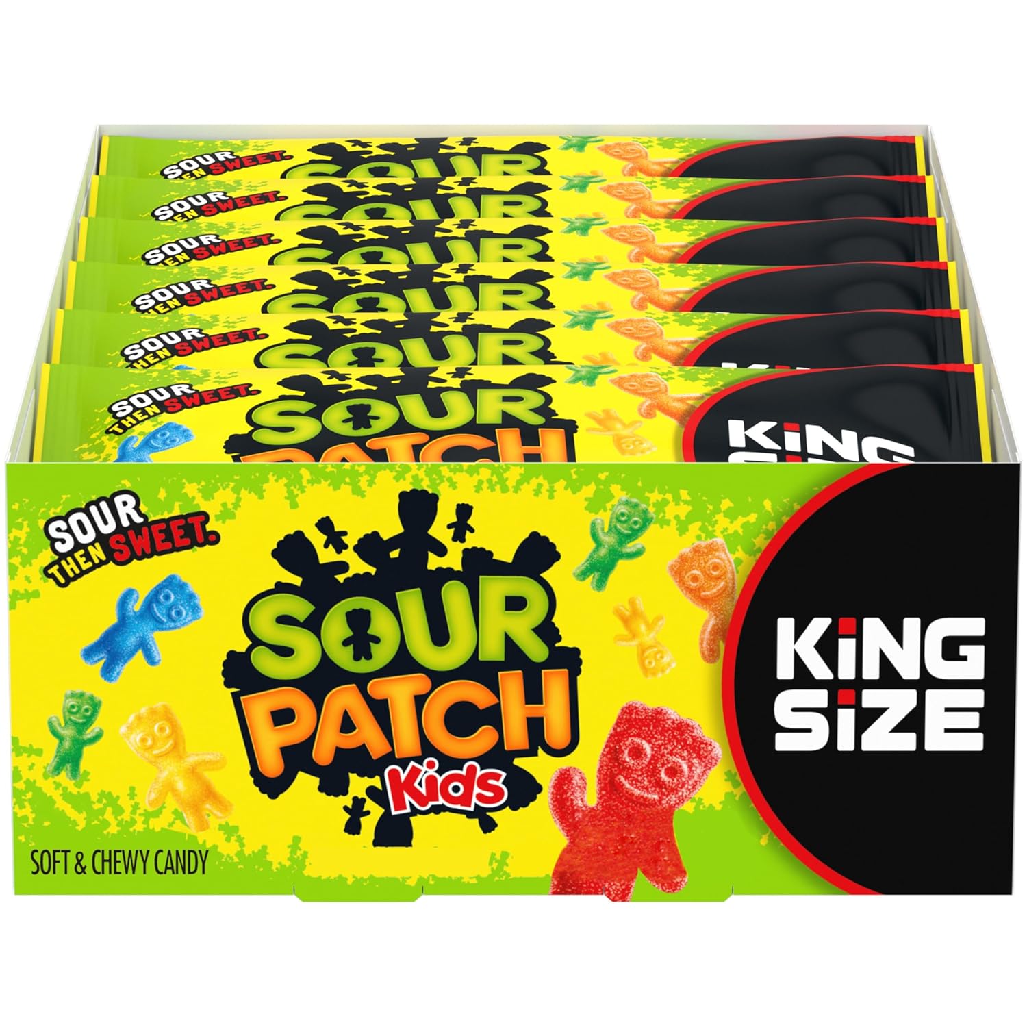SOUR PATCH KIDS Soft & Chewy Candy, King Size, Bulk Candy, 18 - 3.4 oz Bags