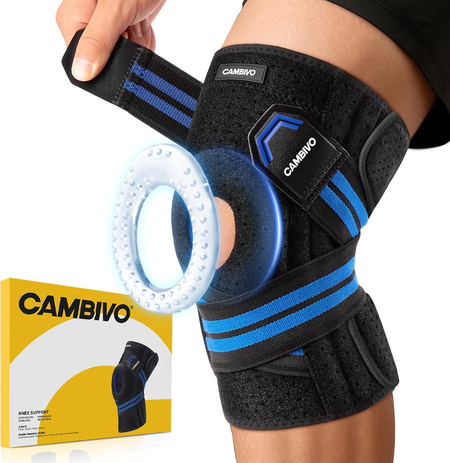 CAMBIVO Anti-chafing Knee Brace for Knee Pain with Side Stabilizers for Women and men, Adjustable Compression Knee Support with Patella Gel Pads, Relief Meniscus Tear, ACL, MCL, Arthritis (1 Pack)