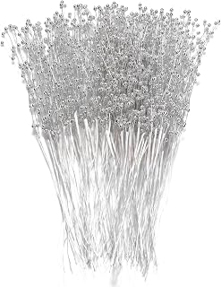 60 Pieces Pearl Stick Stems Bouquets, 4mm Bead String Garland Beaded Spray Filler Floral Arrangements Tree Picks Wedding Party Decoration, Christmas Decorations, Christmas Tree Picks (Silver)