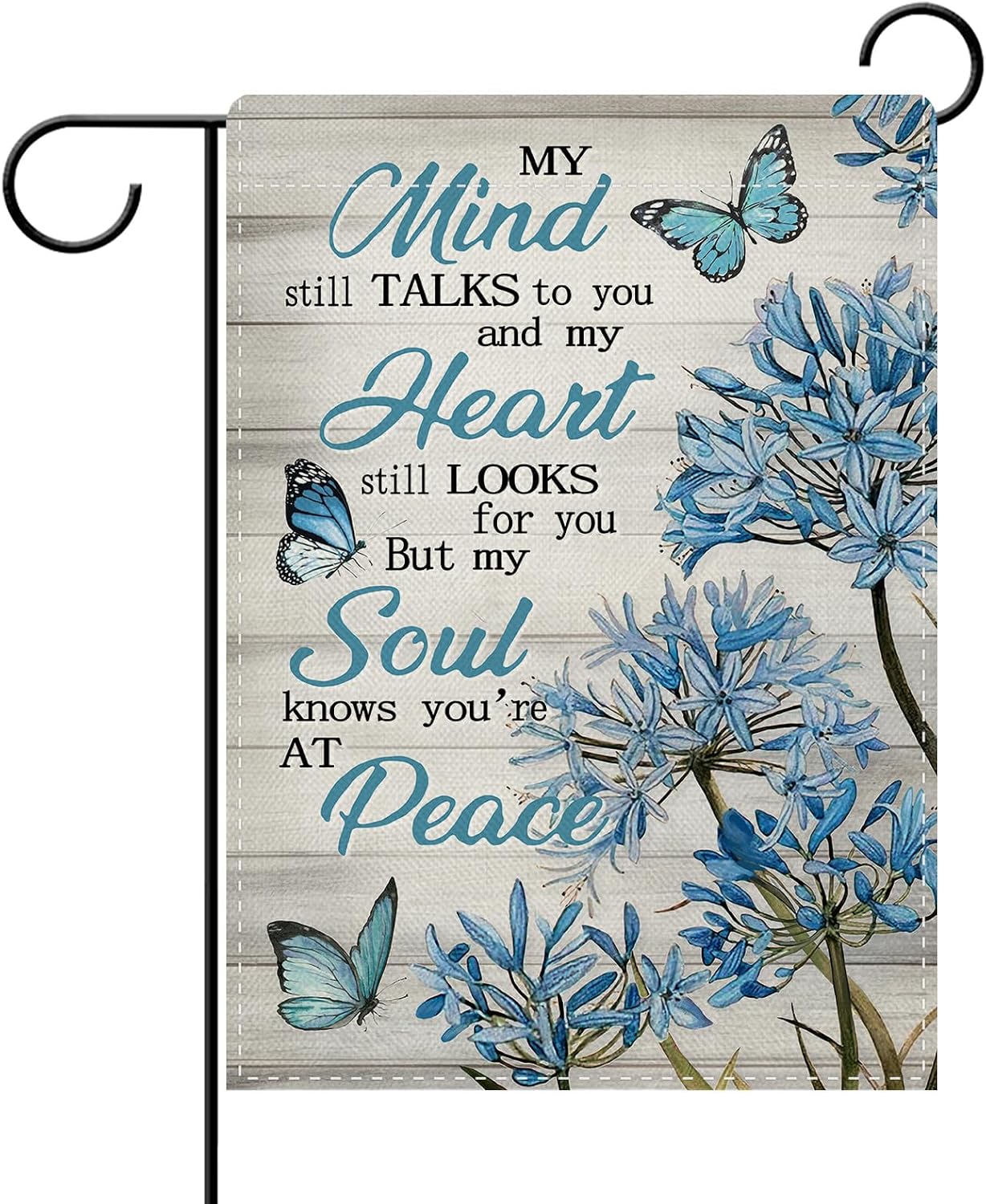 Dyrenson Blue Agapanthus Africanus Memorial Decorative Garden Flag, African Lily My Mind Still Talks to You Yard Outside Home Decoration, Butterfly Cemetery Outdoor Small Decor Double Sided 12 x 18