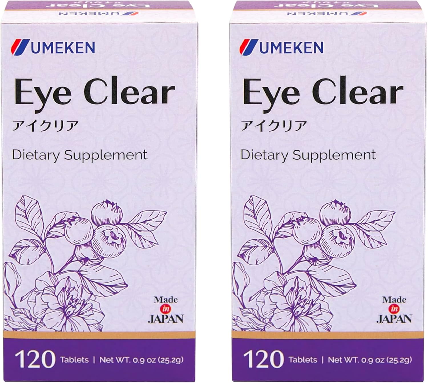 Umeken Eye Clear Dietary Supplement, Blueberry Extract, Lutein, Zeaxanthin, Ginkgo, Vision Supplements for Adults, Eye Vitamins, 4 Months Supply, 240 Tablets, 2 Packs of 120