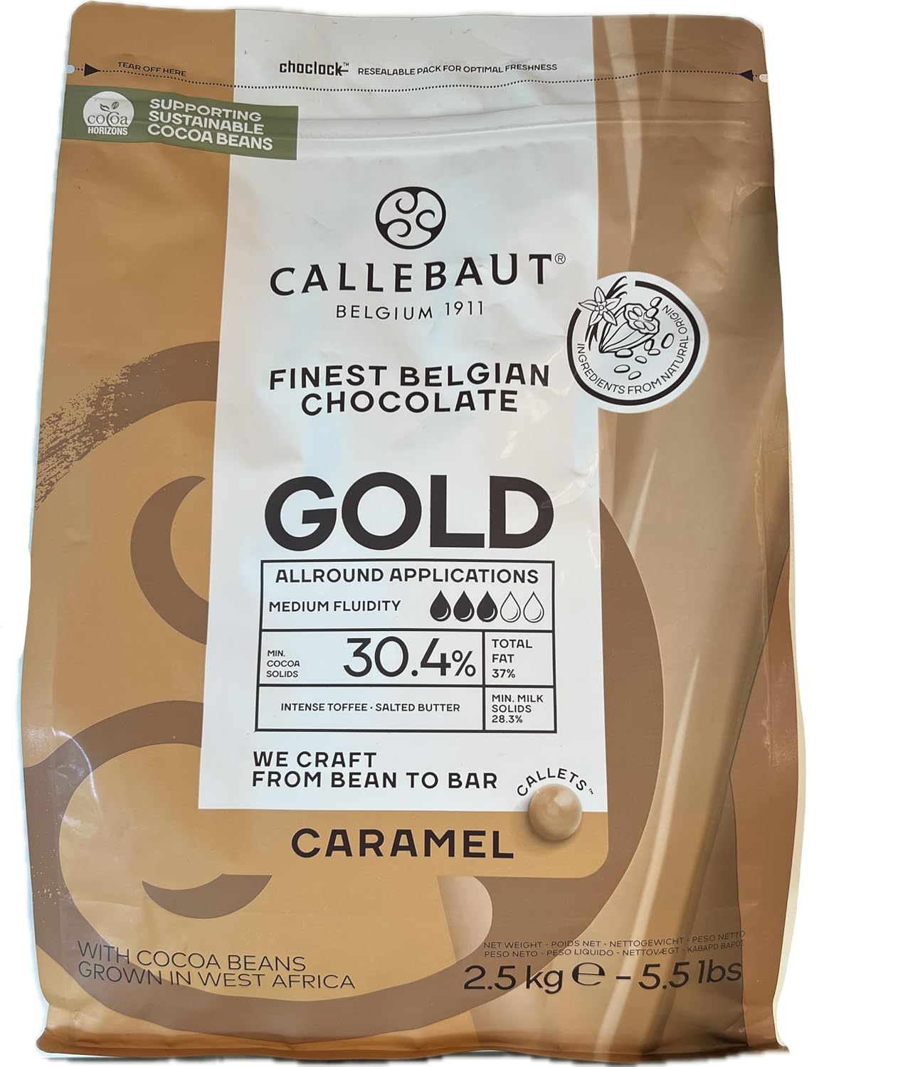 Callebaut Gold Caramel Chocolate Easimelt Callets Finest Belgian Chocolate 2.5Kg