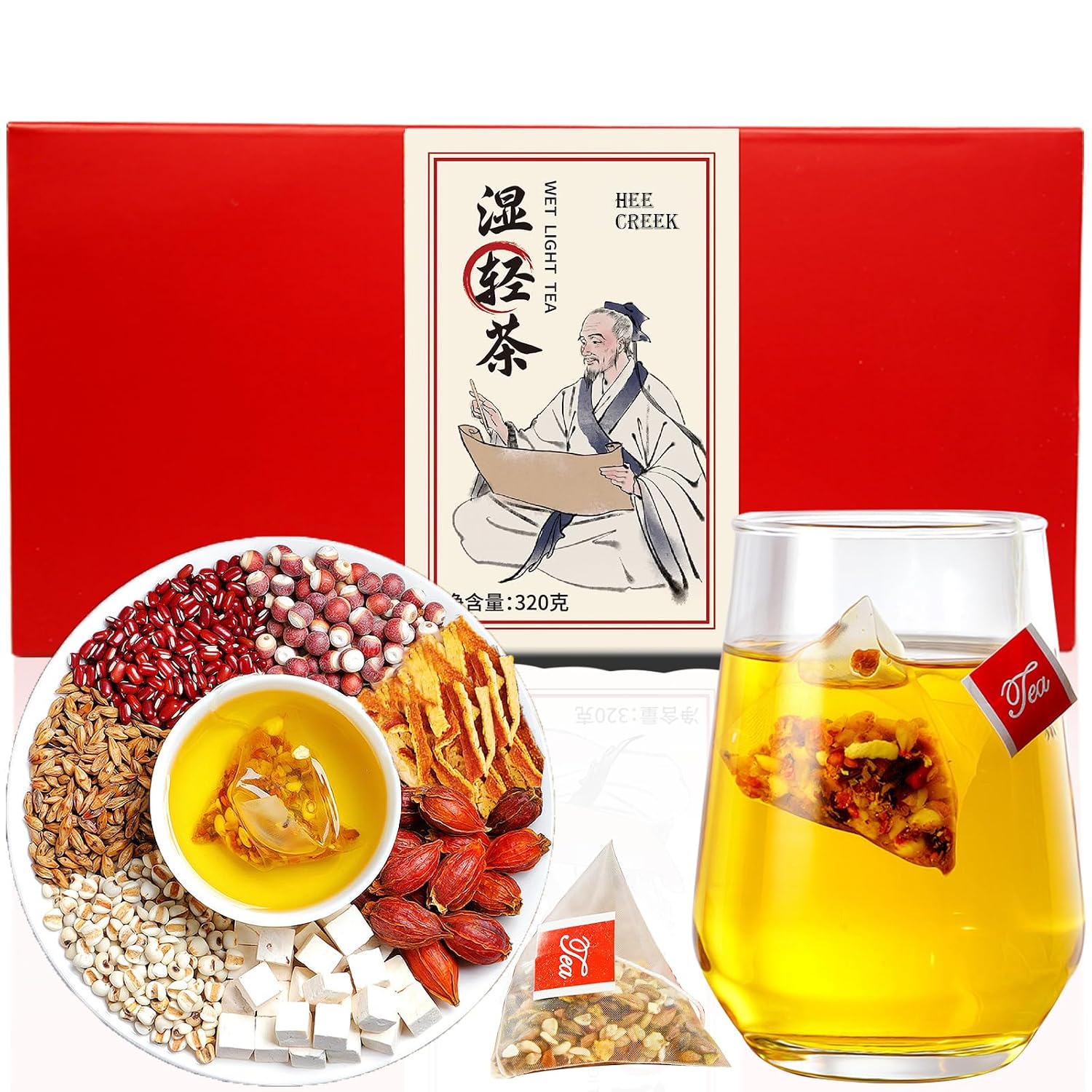 Hee Creek Shiqing Tea Dampness Clearing Herbal Tea Red Bean Coix Seed Tea Bags 11.25oz/320g (30pack) Dispelling Dampness Tea 红豆薏米茶 祛湿茶 去湿茶 湿清茶