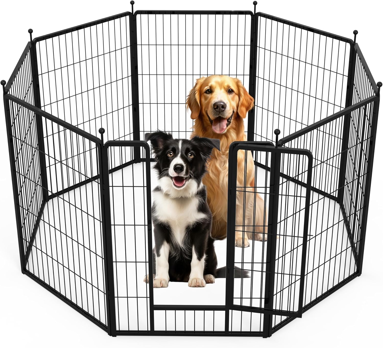 HealSmart Dog Playpen 40 Inch 8 Panels, Heavy Duty Metal Portable Pet Playpen Indoor Outdoor for Camping, Yard, RV, Garden Fence, Privacy Patio, Black