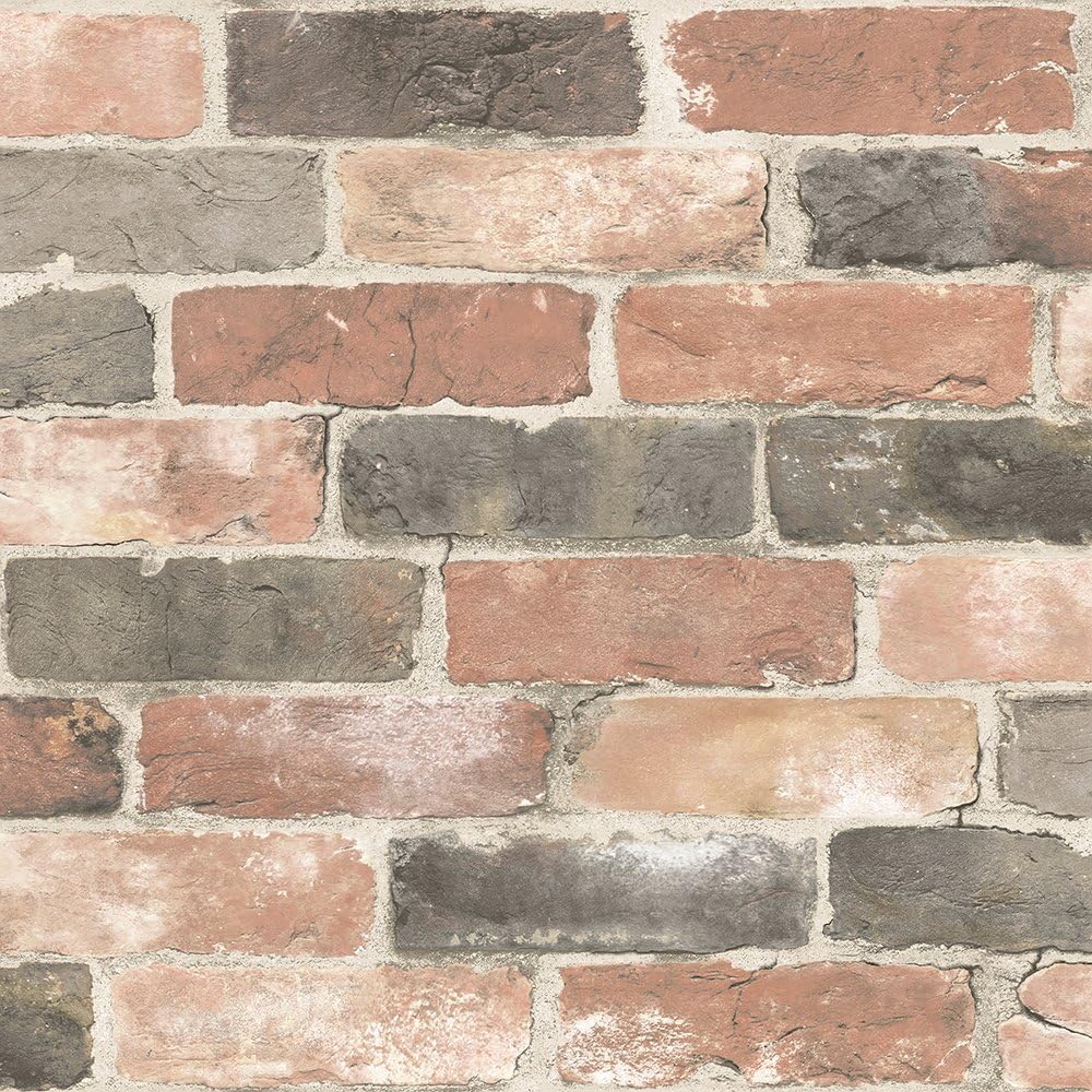 NuWallpaper Newport Reclaimed Brick Peel and Stick Wallpaper, Red Reclaimed Brick Removable Contact Paper for Walls, Self Adhesive Wall Covering for Bedroom Living Room Accent Wall
