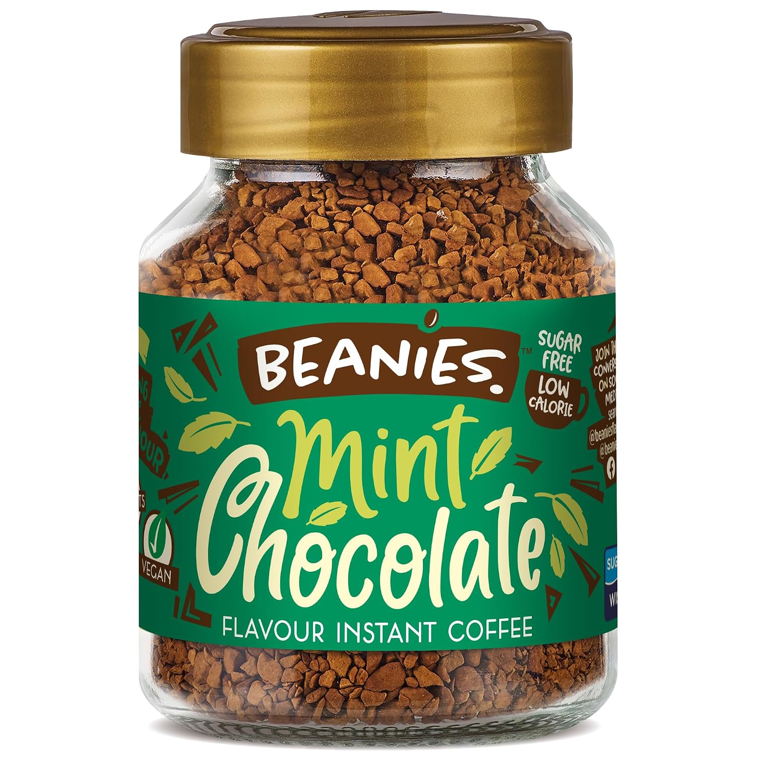 Beanies Flavour Instant Coffee -Mint Pie Instant Flavored Coffee - Bold & Adventurous Full-On Flavor - An Indulgent Sugar Free Taste Explosion - Low Calorie - Vegan & Gluten Free - Wheat & Dairy Free, 6 x 50g jar