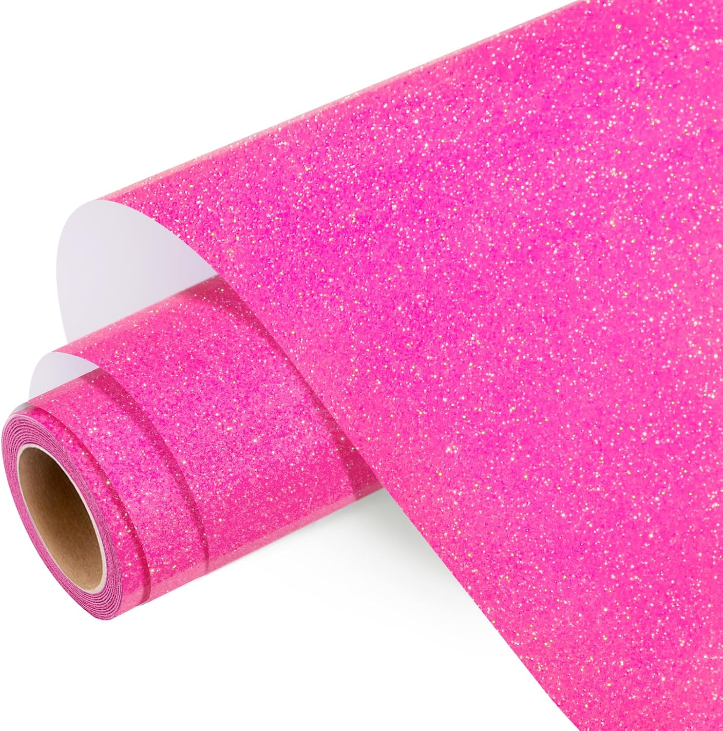 WRAPXPERT Pink Glitter HTV Heat Transfer Vinyl Roll,Pink Glitter HTV Vinyls,10" x5ft Sparkle Iron on Vinyl Rolls for Heat Vinyl Design,Shrits,Easy to Cut & Transfer