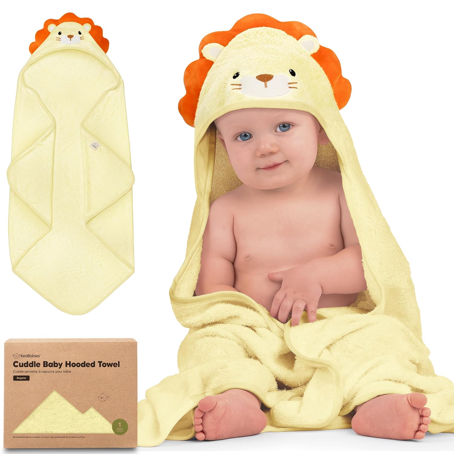 KeaBabies Hooded Baby Towel for Newborn, Baby Bath Towels (Lion, 35x35)
