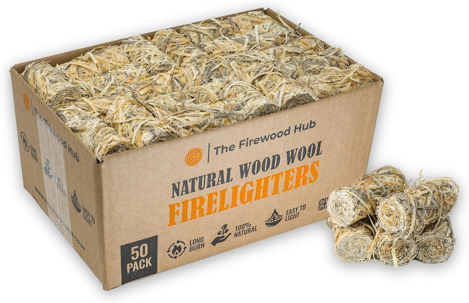 50 - Wood Wool Firelighters for Safe, Clean, and Odorless Ignition of Wood and Log Burners, BBQs, Pizza Ovens, and More - The Perfect Fire Starter For Any Occasion.