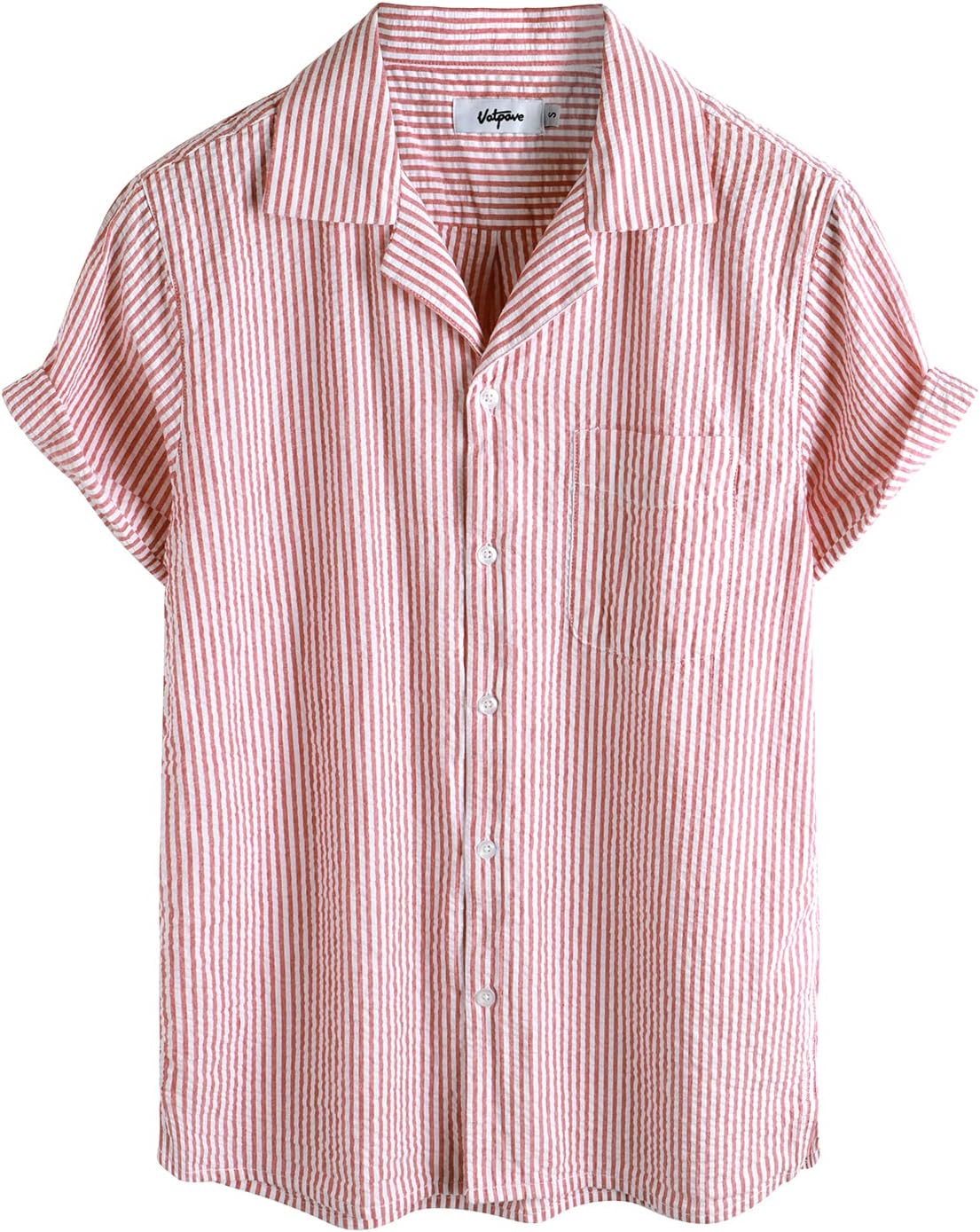 VATPAVE Mens Striped Summer Shirt Casual Button Down Short Sleeve Beach Shirts Cotton Linen Shirts for Men
