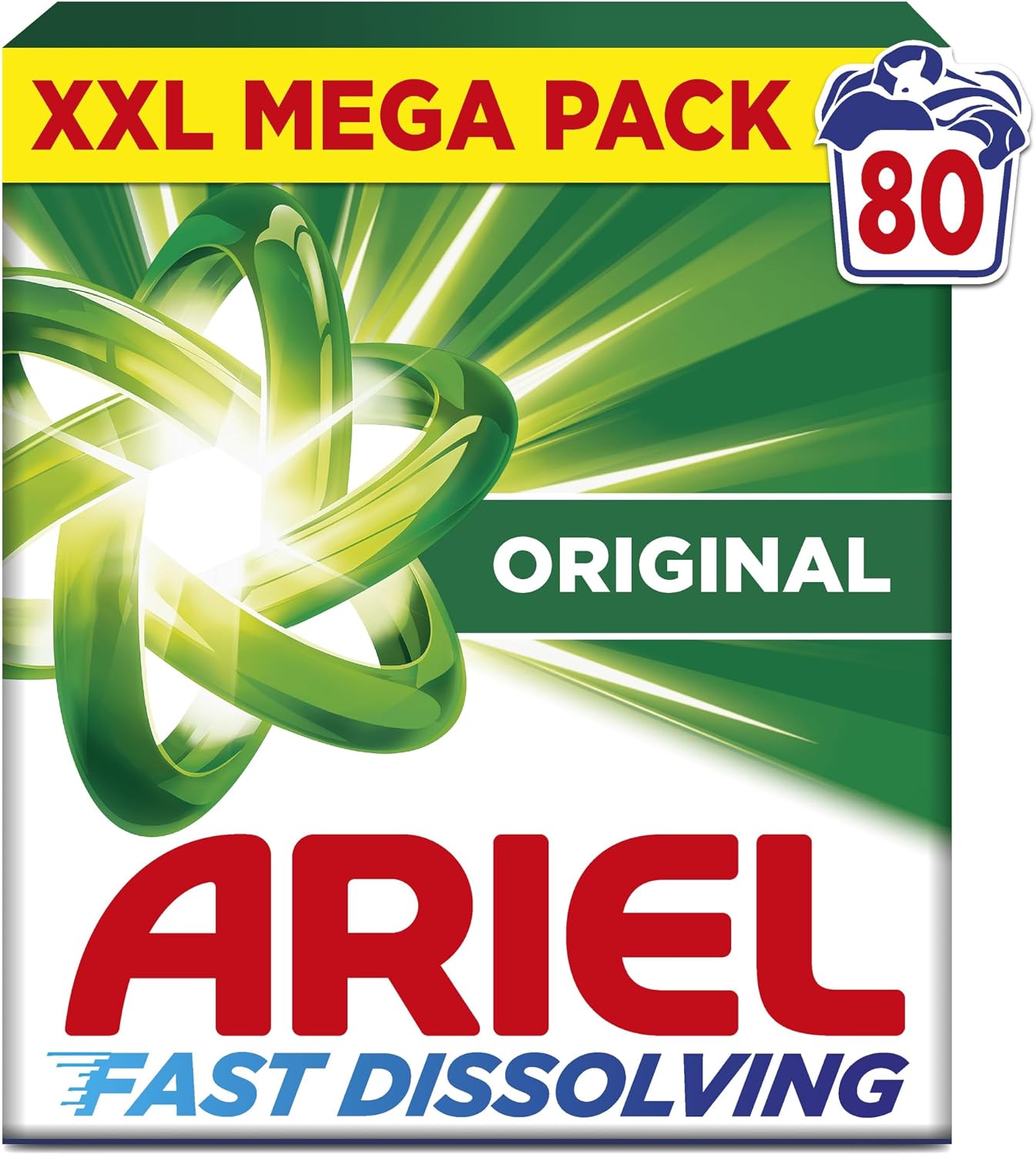 Ariel Fast Dissolving Washing Powder Laundry Detergent 4.4kg, 80 Washes, Original, Fast Dissolving Even In Cold, With Anti-Residue Technology