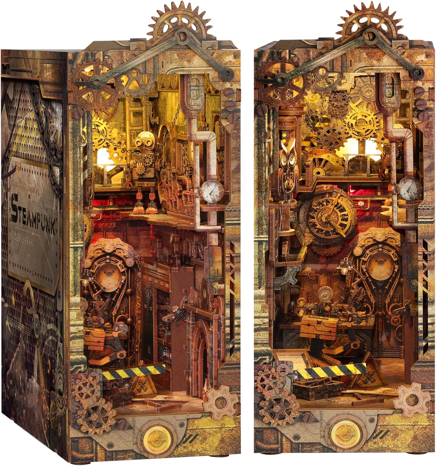 RONSTONE DIY Book Nook Kit - Miniature Dollhouse Kit 3D Wooden Puzzles Booknook with LED Light - Model Craft Kits for Adults Bookshelf Insert Decor Birthday Gifts(Steampunk)
