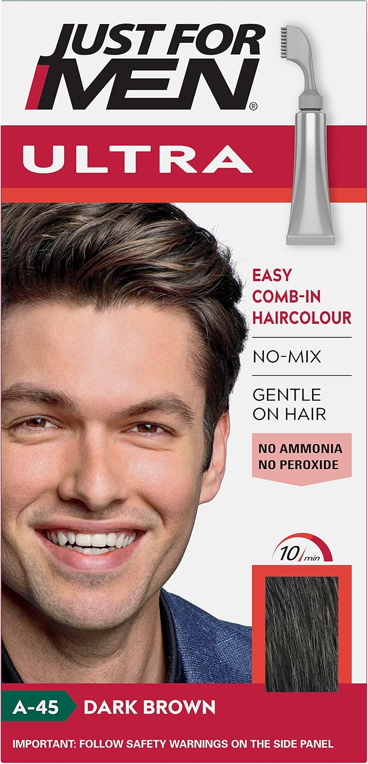 Just For Men Ultra Dark Brown Ammonia Free Hair Colour Dye, No Mix Comb-In Applicator to Comb Away The Greys, Ammonia & Peroxide Free – A45
