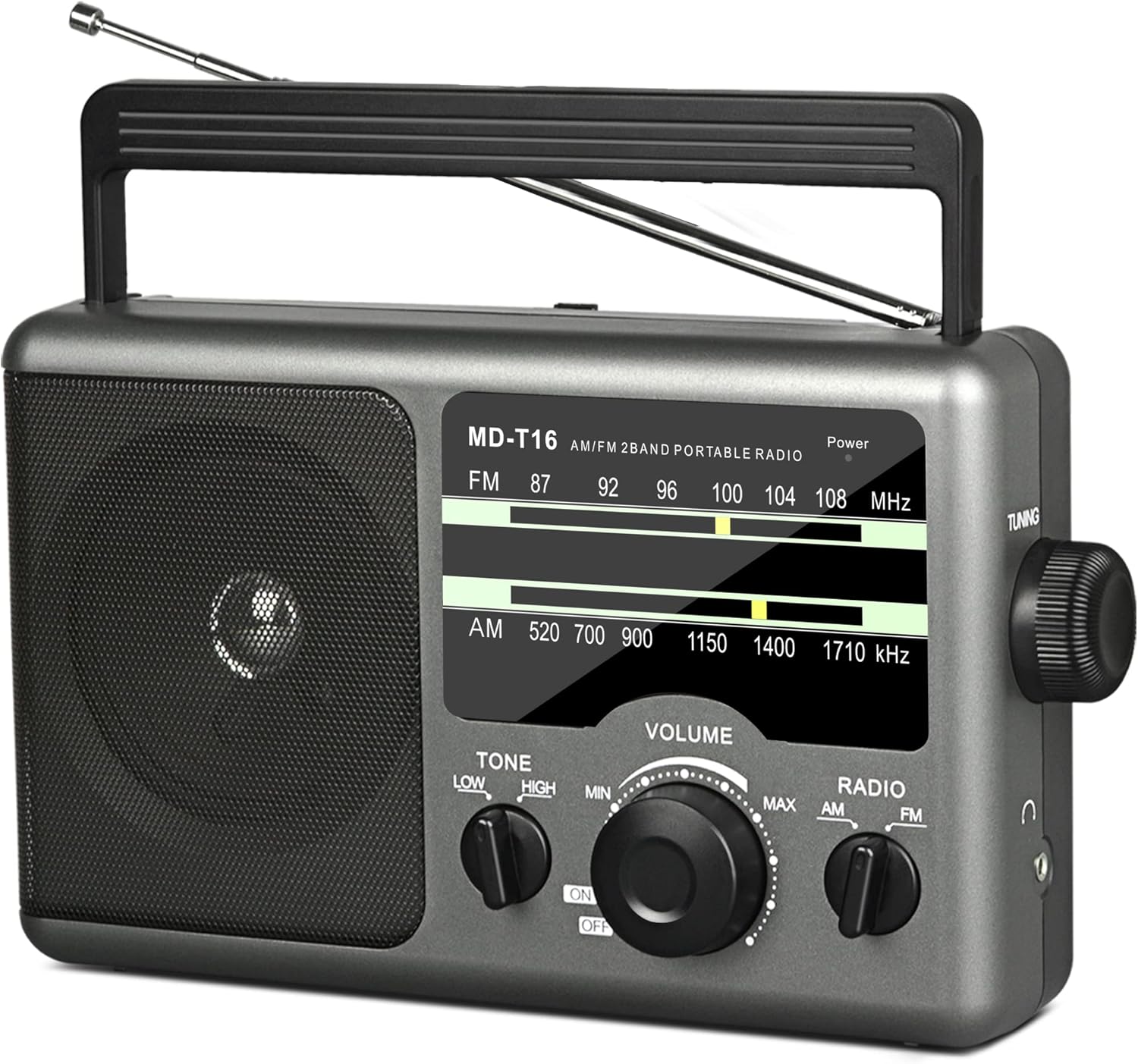 AM FM Portable Radio Battery Operated by 4X D Cell Batteries Or AC Power Transistor Radio with and Big Speaker, Standard Earphone Jack, High/Low Tone Mode, Large Knob