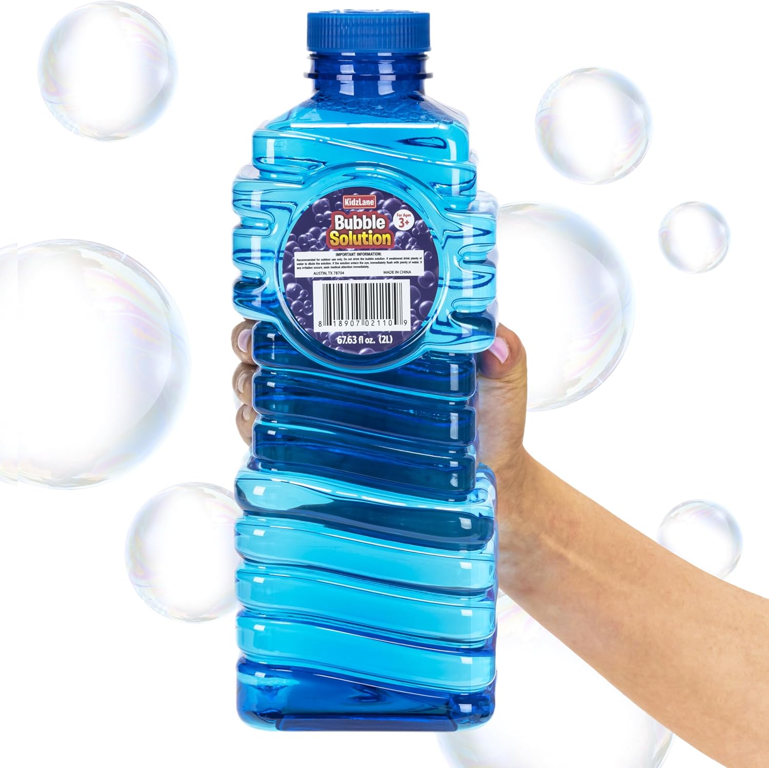 Kidzlane Bubbles Solution Refill 67.63 oz - Large and Easy-Grip Bottle for Bubble Machine, Guns, and Wands - Toddler Liquid Refill for Ages 3 and Above