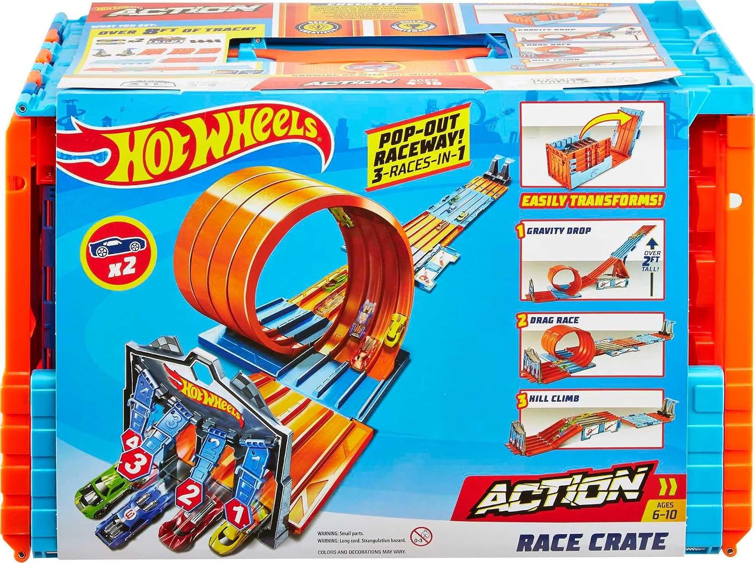 Hot Wheels Race Crate with 3 Stunts in 1 Set Portable Storage Ages 6 to 10