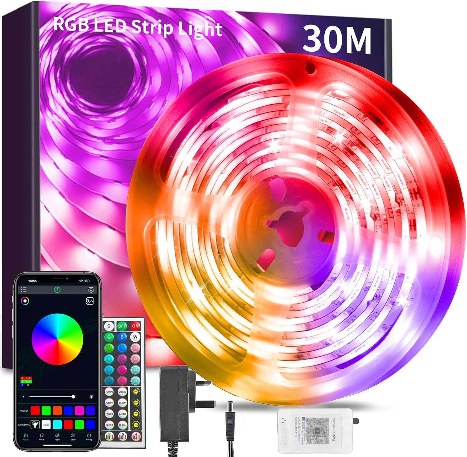 BATHEBRIGHT 30M Led Strip Lights Music Sync RGB Bluetooth Color Changing Flexible LED Light Strips,with Smart App Control Remote, Led Lights for Bedroom Room Lighting Flexible Home Decoration