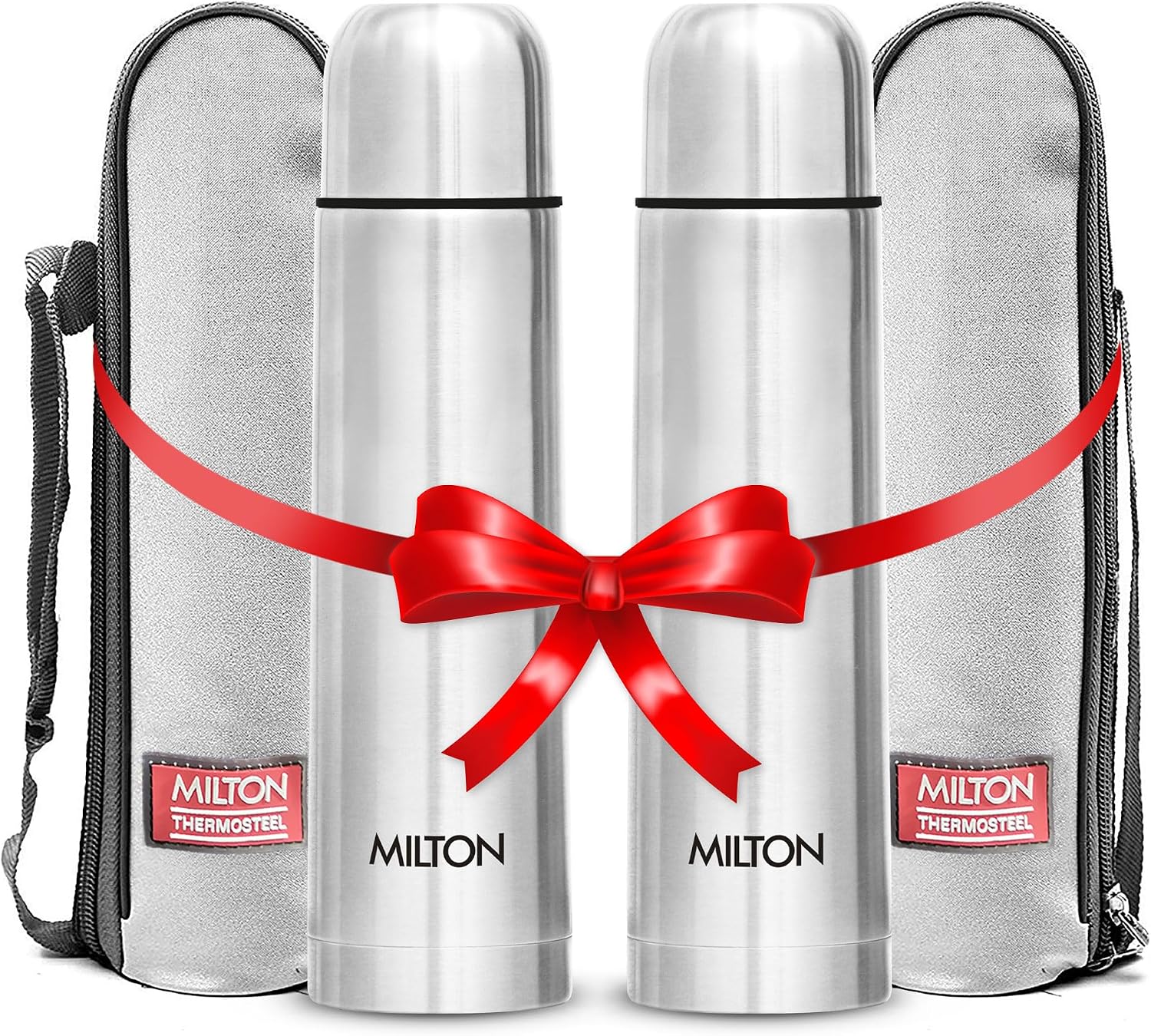 Milton Flask 34 oz Insulated Water Bottle with Cover, Flip Lid, Set of 2