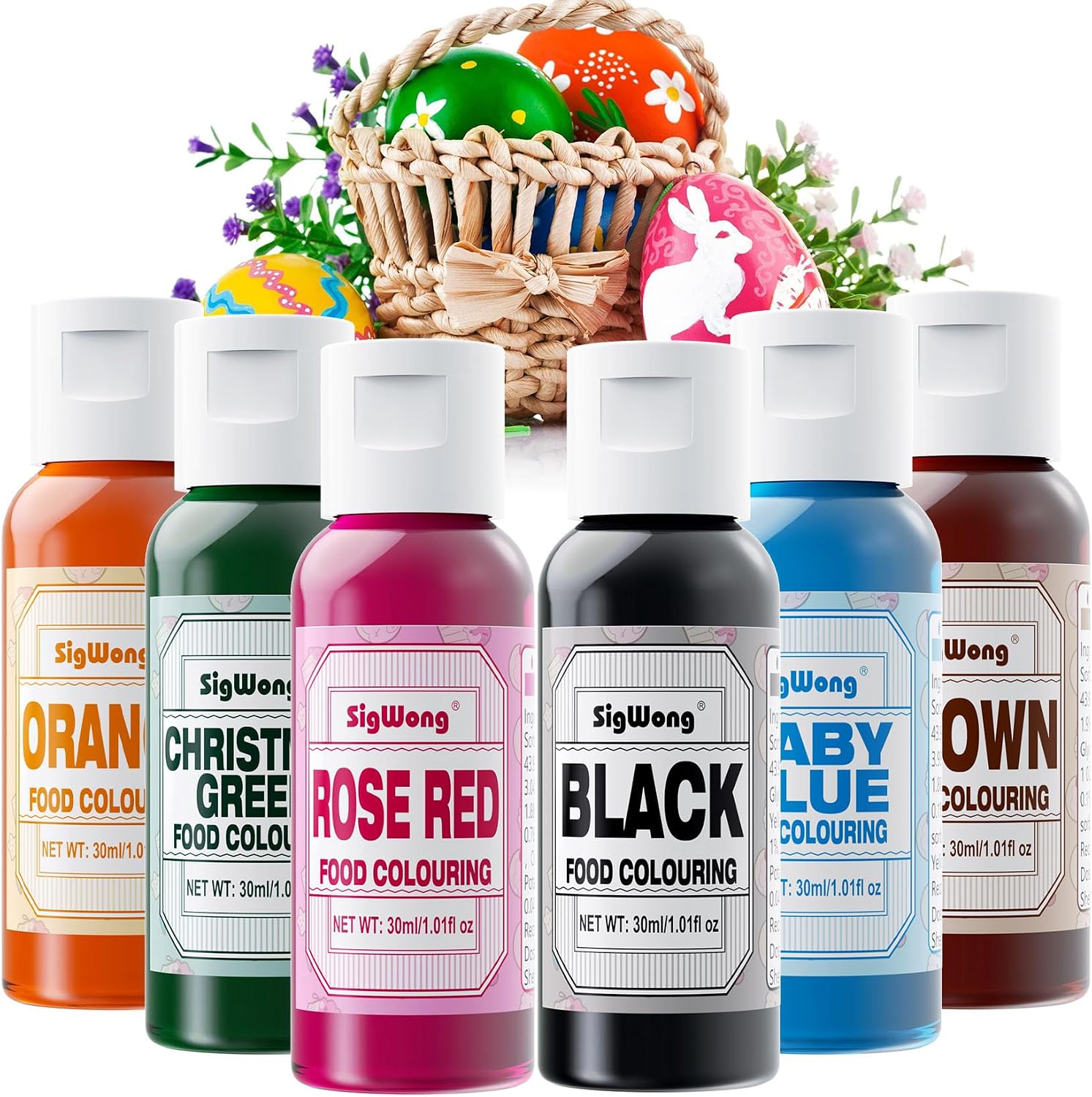 Food Colouring Set - 6x30ml Food Grade Liquid Food Colouring, Edible Icing Colours for Dessert Decoration, Cake Decorating, Baking, Easter Eggs, Holiday Biscuits