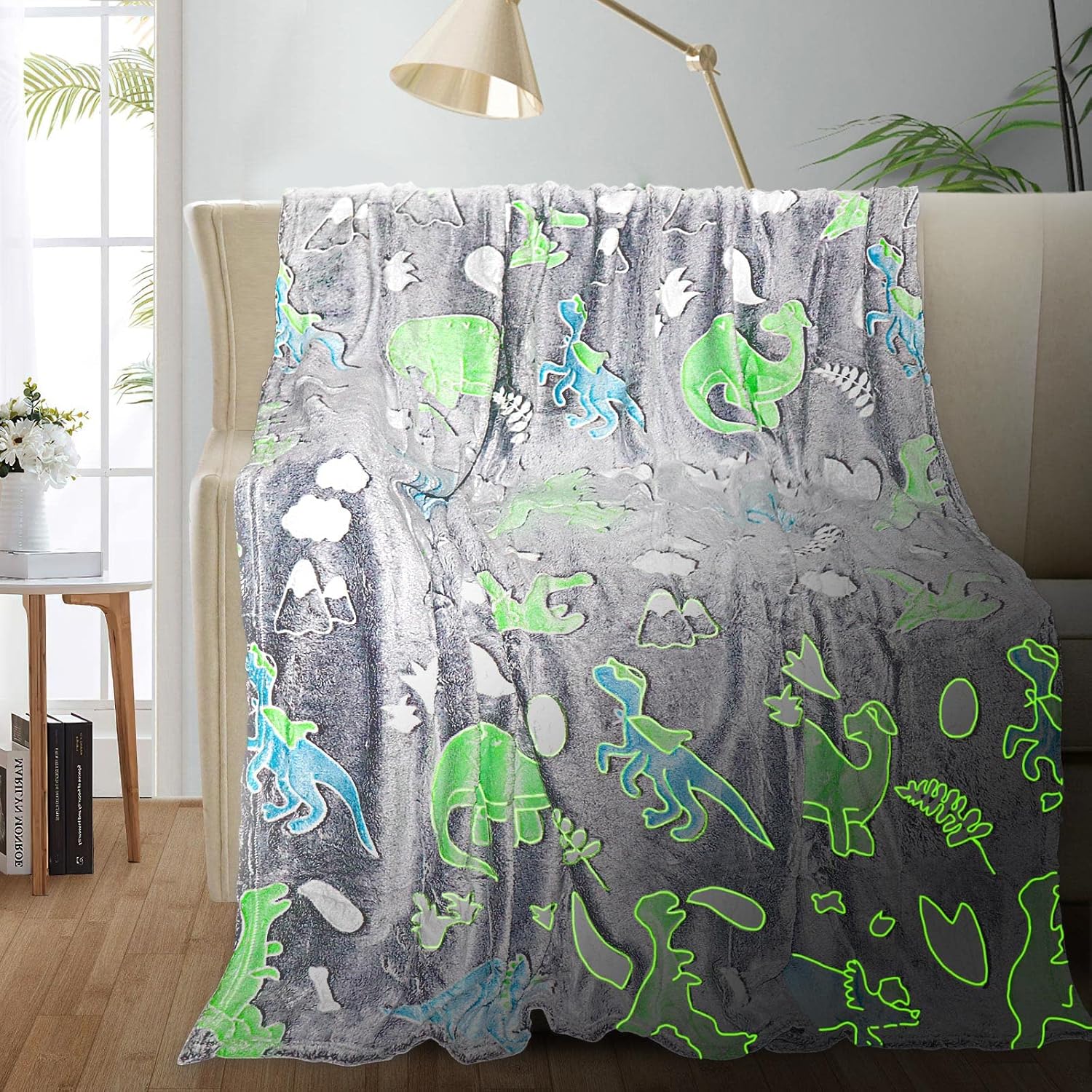 Glow in the Dark Dinosaur Kids Blanket - Soft Fleece Throw, 50"x60" - Boys & Toddlers, Birthday Gift
