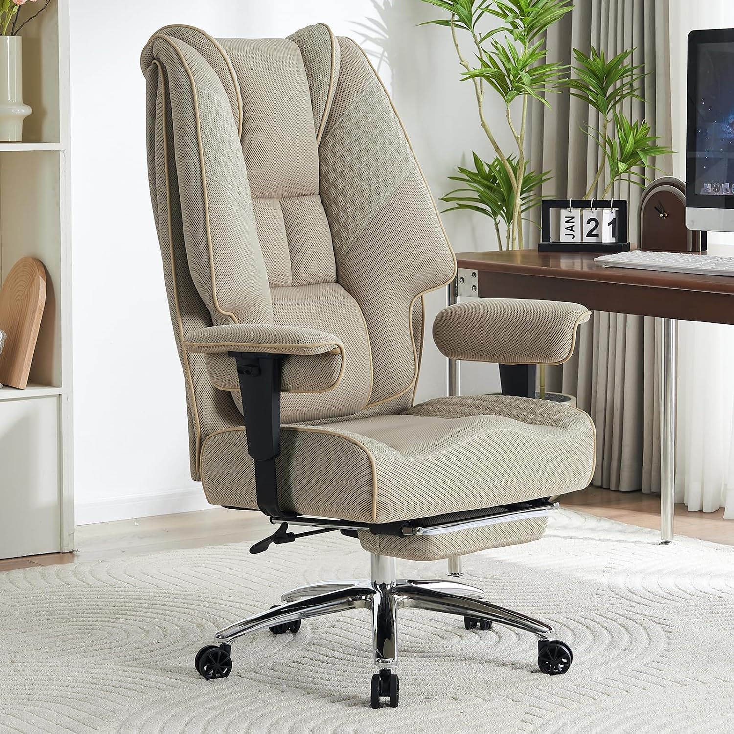 Ergonomic Executive Office Chair, 14cm Spring Cushion,200kg , Light Beige
