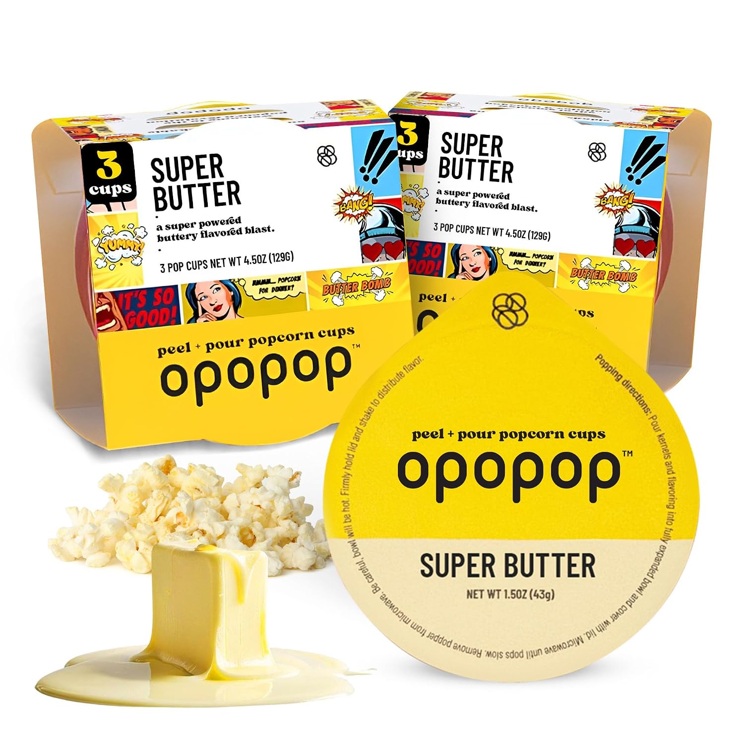Opopop Microwave Popcorn Pop Cups - Super Butter 6-Pack, Non-GMO