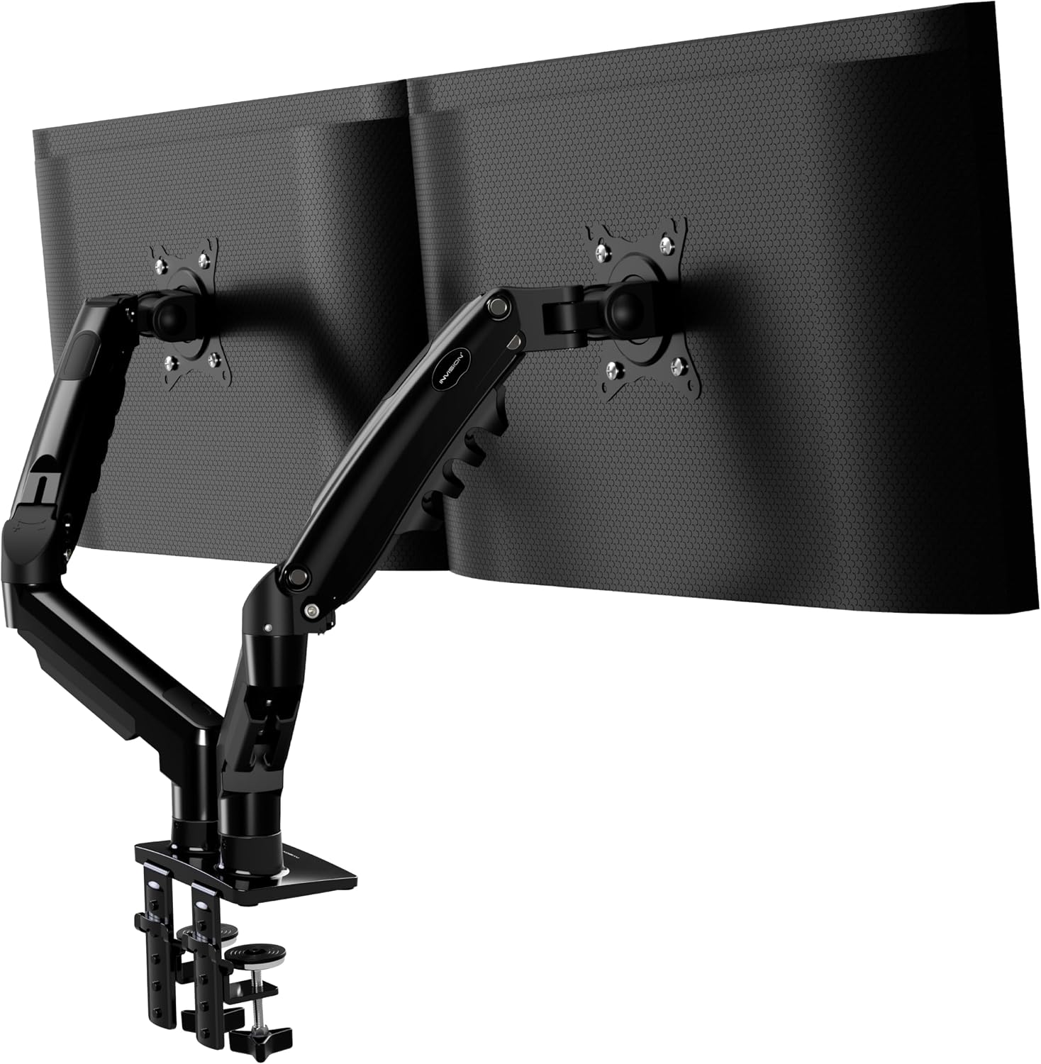 Invision Monitor Arm Desk Mount for 19-32 Inch Screens - VESA 75/100mm Desk Clamp Stand - Tool Free Height Adjustment with Tilt Swivel Rotate - Increased Load Capacity from 2-9kg MX400 Dual Arm