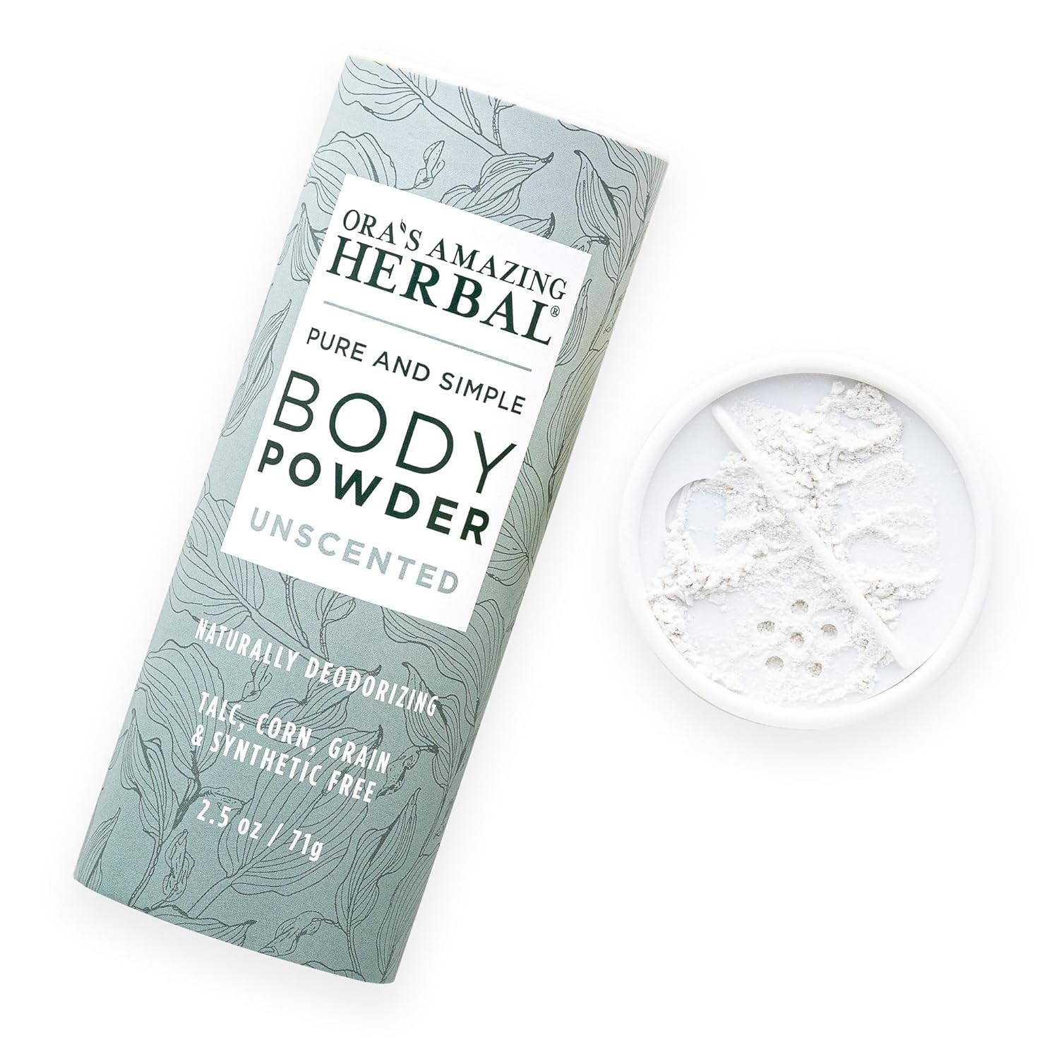 Fragrance Free Body Powder for Women and Men, Unscented Talc Free Talcum Powder, Cornstarch Free Dusting, Waxing, Natural Sugaring, Foot Powder, Dry Shampoo, Made in USA, Ora’s Amazing Herbal, 2.5 oz