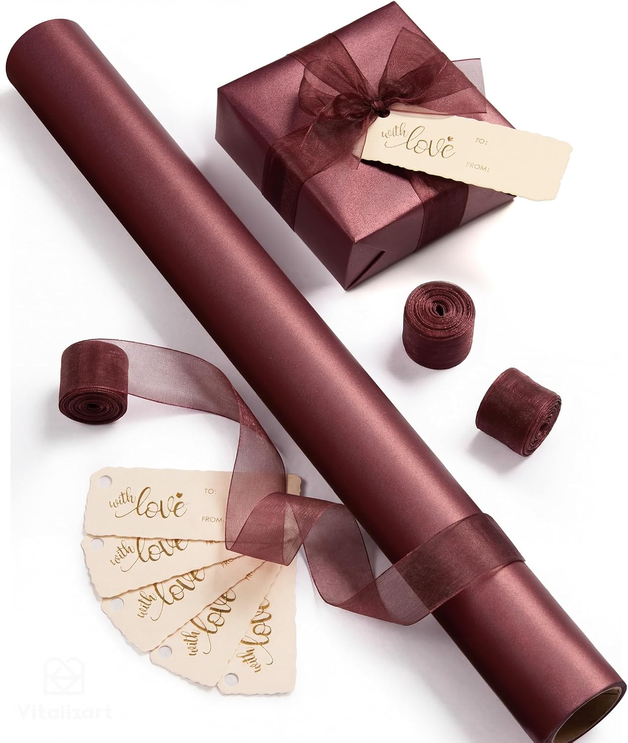 Vitalizart Burgundy Wrapping Paper 43 cm x 5 m, Pearlescent Gift Paper